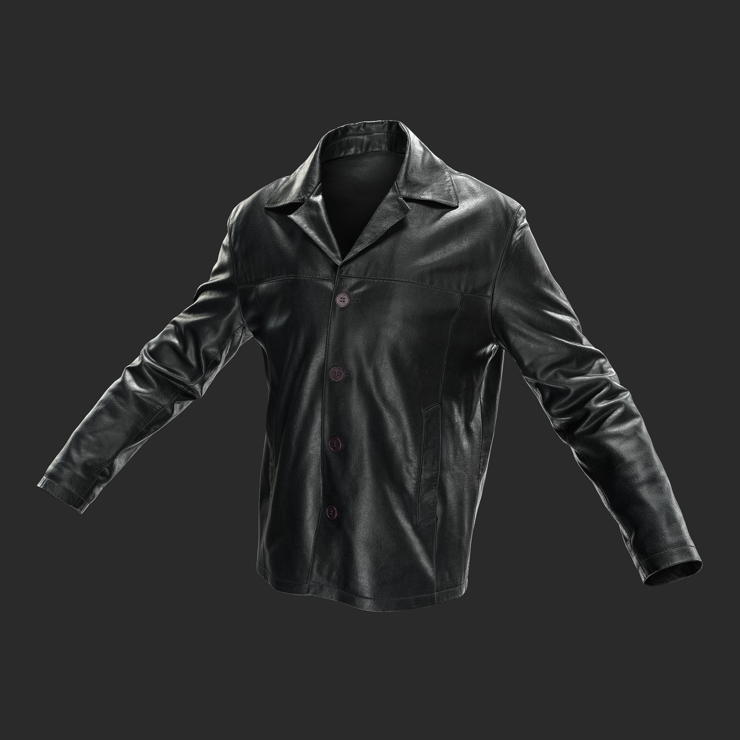 3D Model of Men`s Black Lether Jacket - left side view
