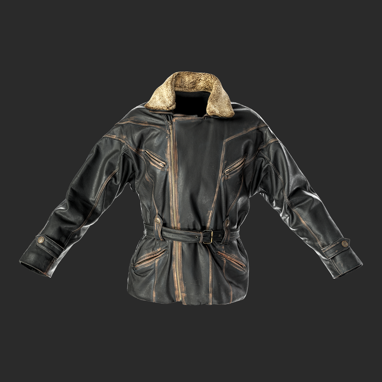 3D Leather Jacket with Shearling collar