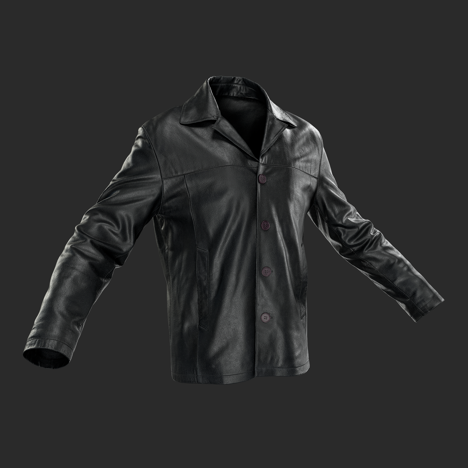 3D Model of Men`s Black Lether Jacket -right side view