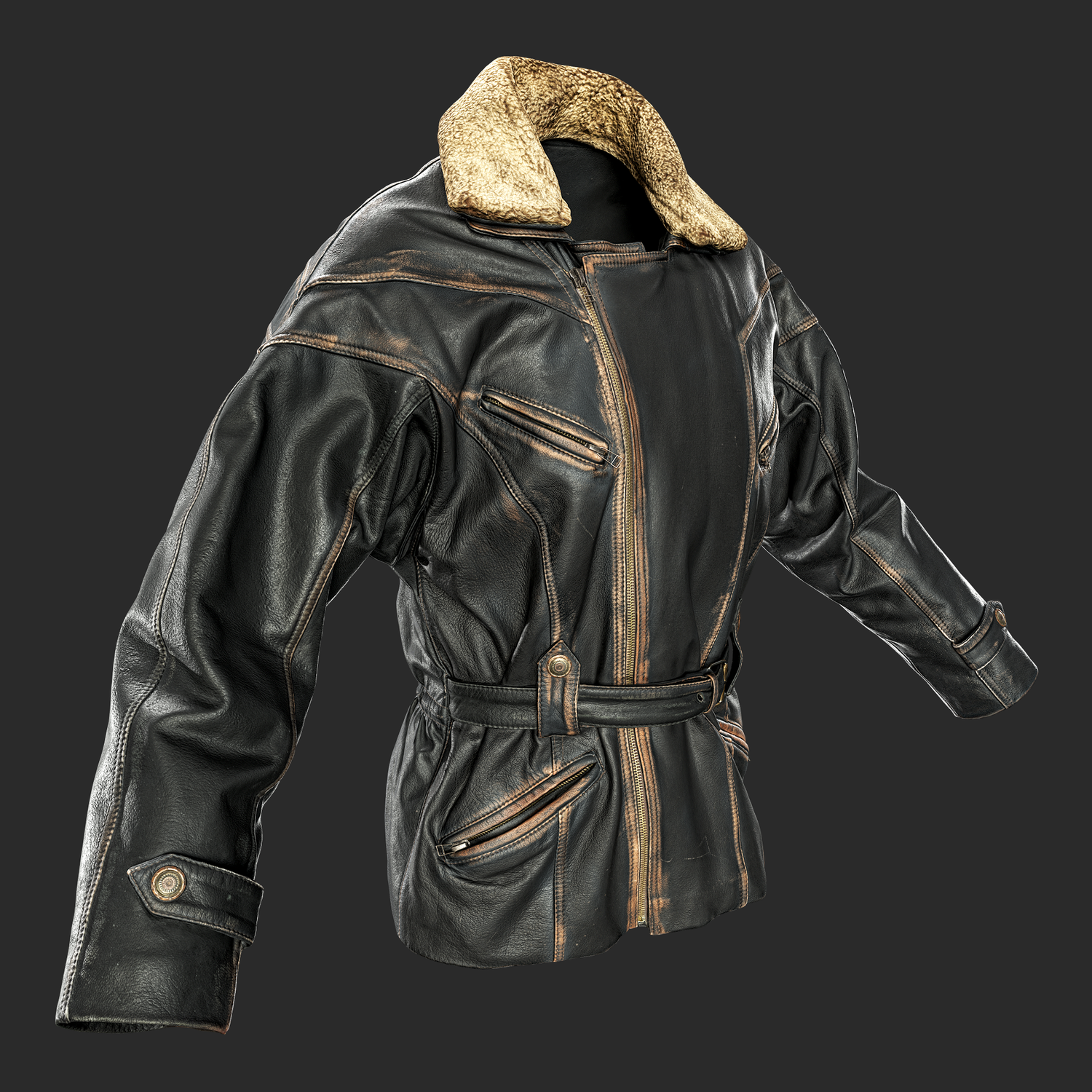 3D Leather Jacket with Shearling collar