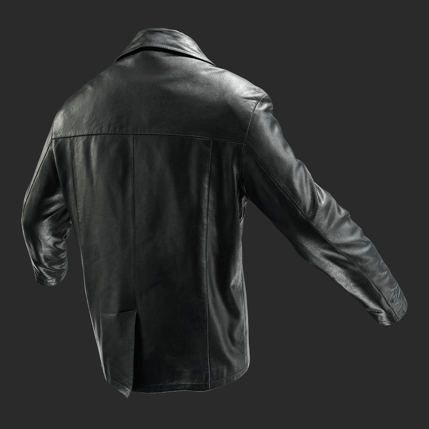 3D Model of Men`s Black Lether Jacket - back view