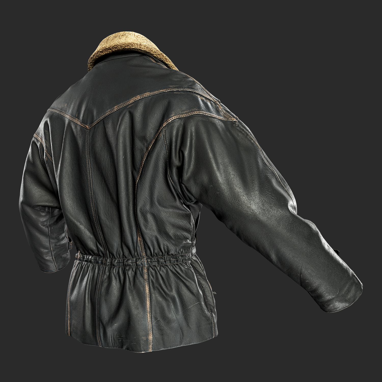 3D Leather Jacket with Shearling collar