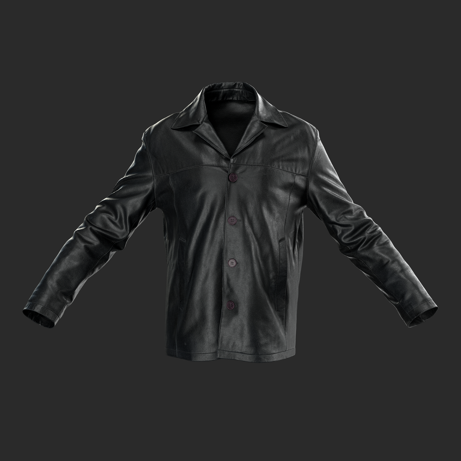 3D Model of Men`s Black Lether Jacket - front view