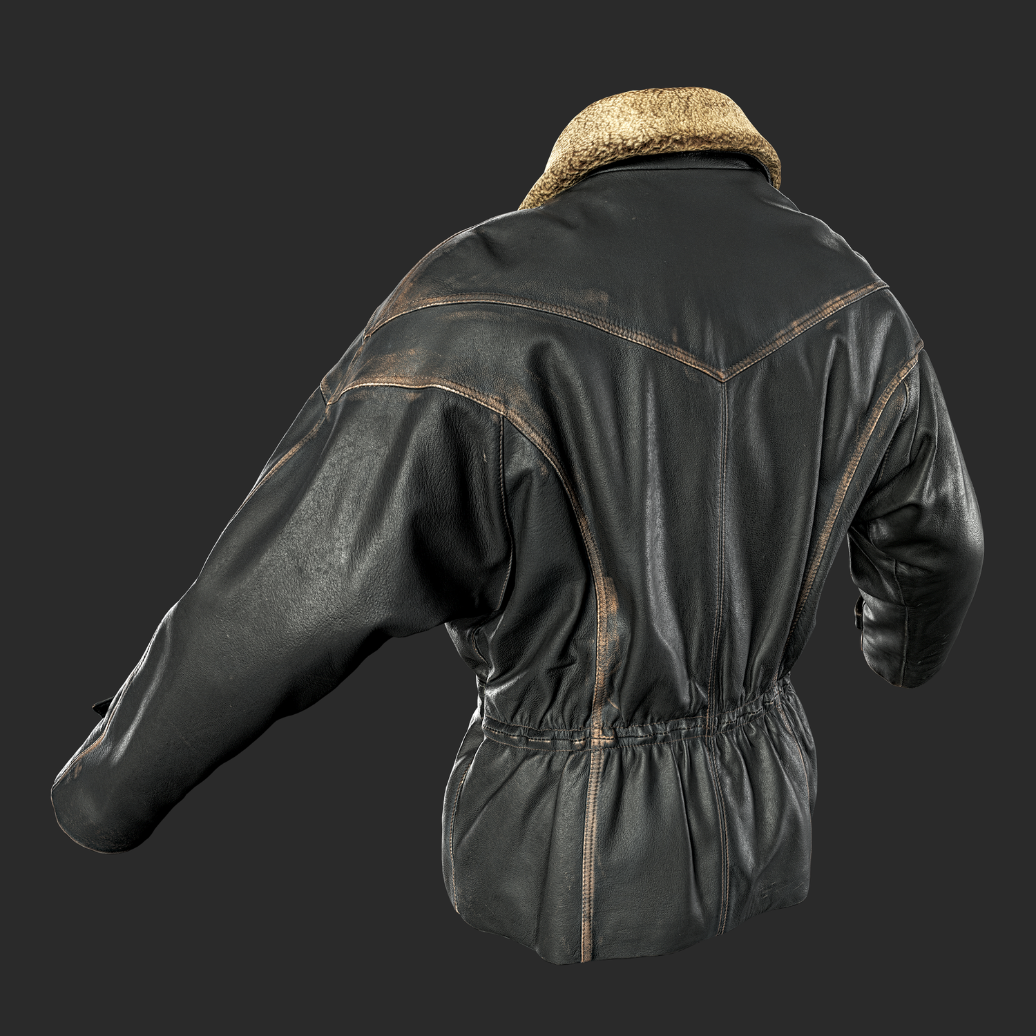 3D Leather Jacket with Shearling collar