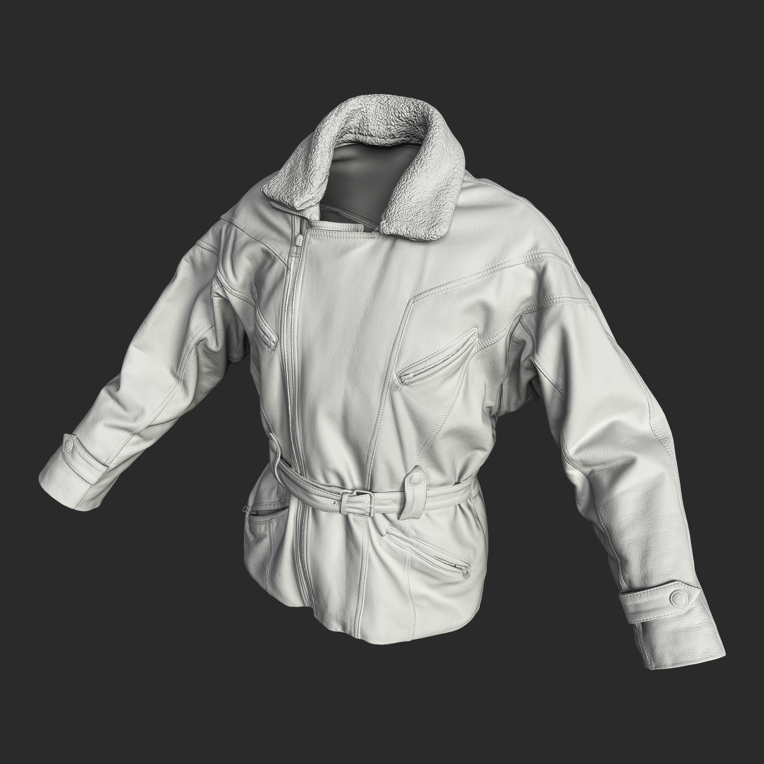 3D Leather Jacket with Shearling collar