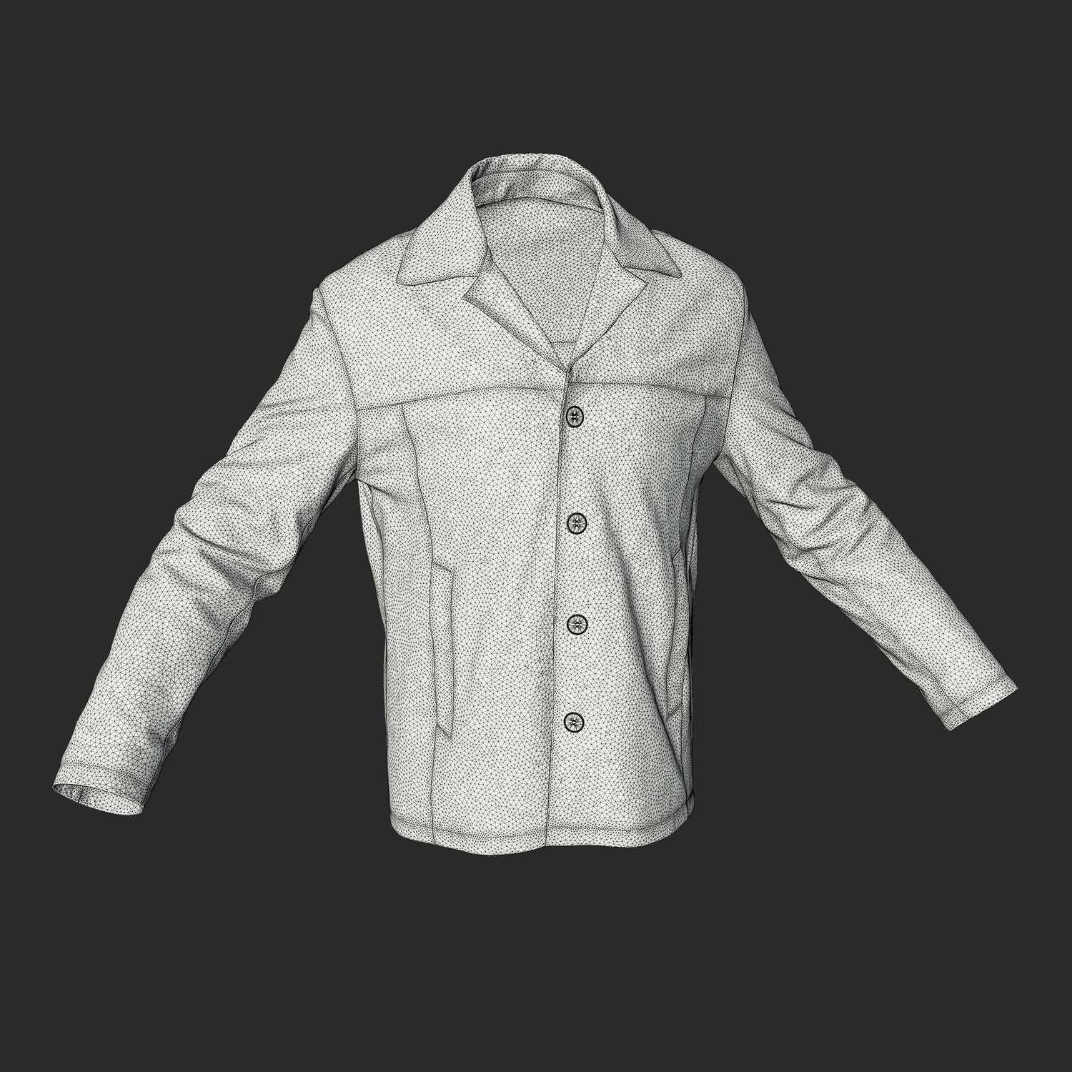 3D Model of Men`s Black Lether Jacket wireframe
