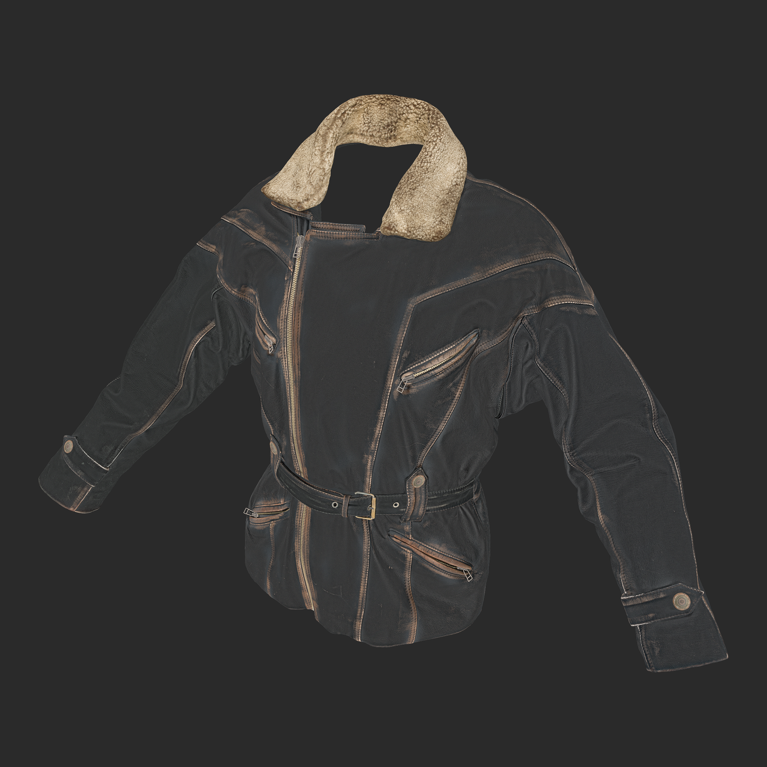 3D Leather Jacket with Shearling collar