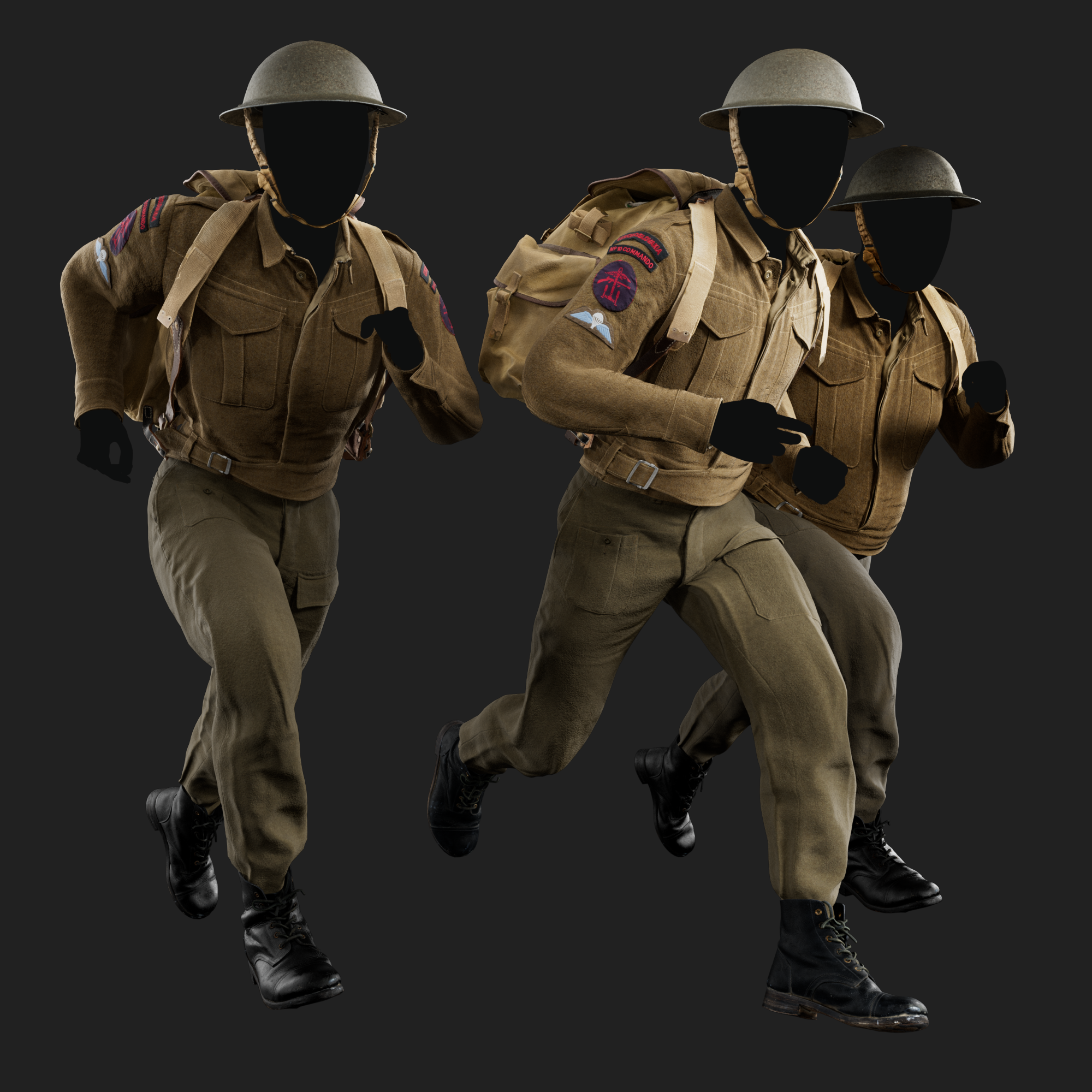 3D Battledress P37 with Commando Bergen metahuman skeletons in move