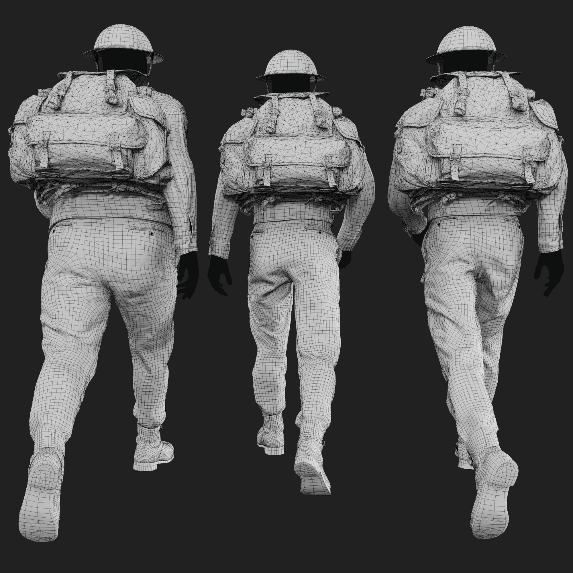 3D Battledress P37 with Commando Bergen back wireframe