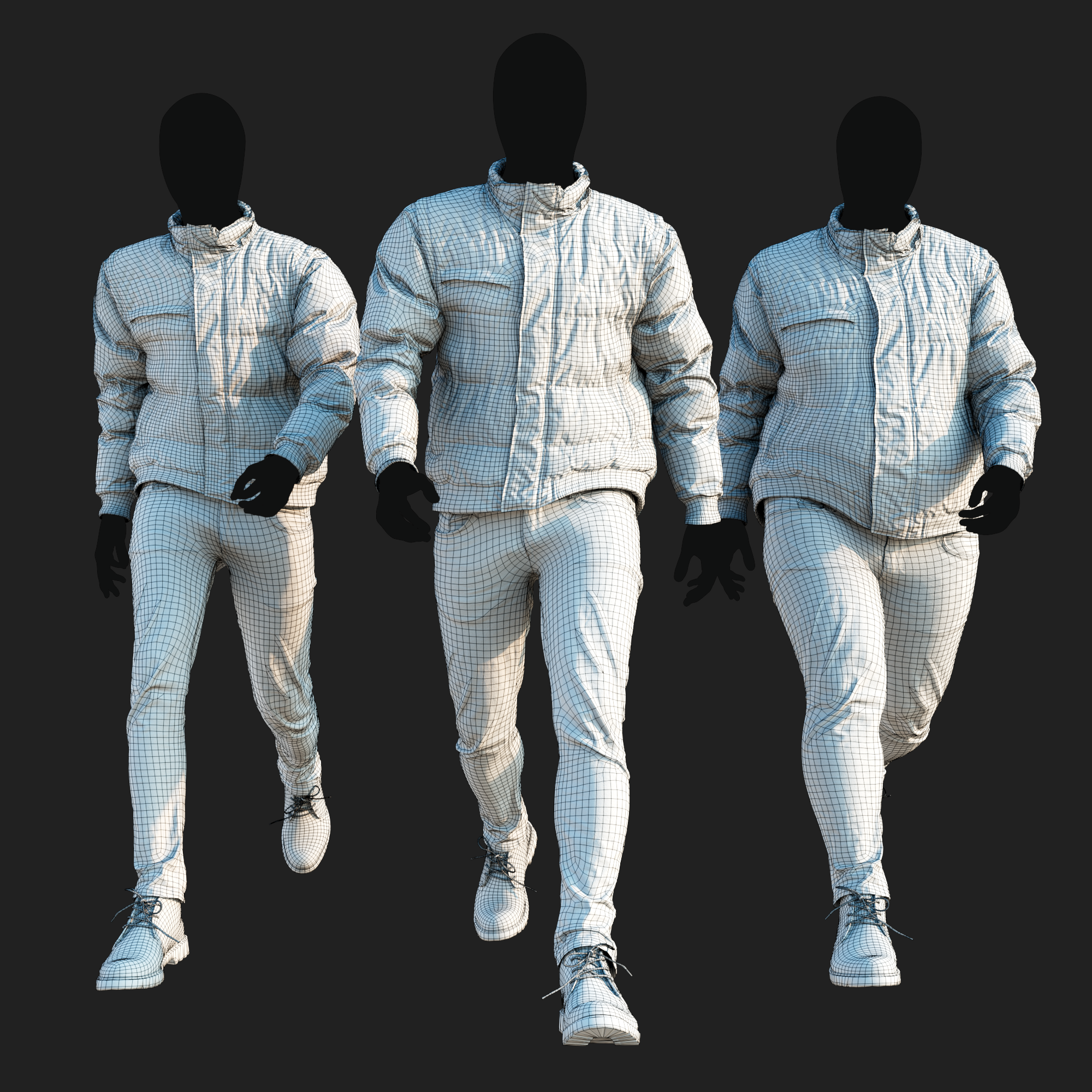 3D Winter Jacket & Jeans wireframe