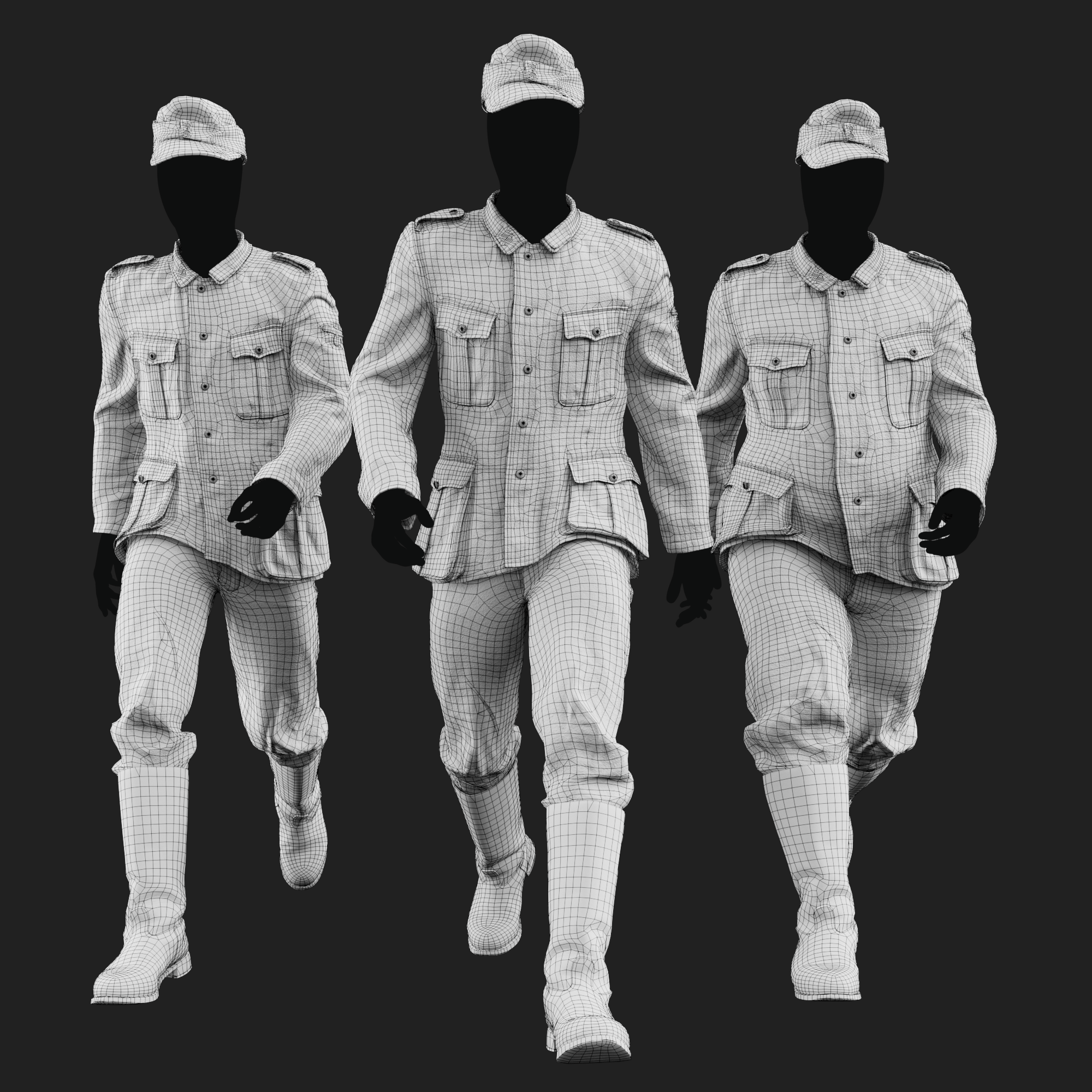 3D Model of German Military Uniform M40 wireframe