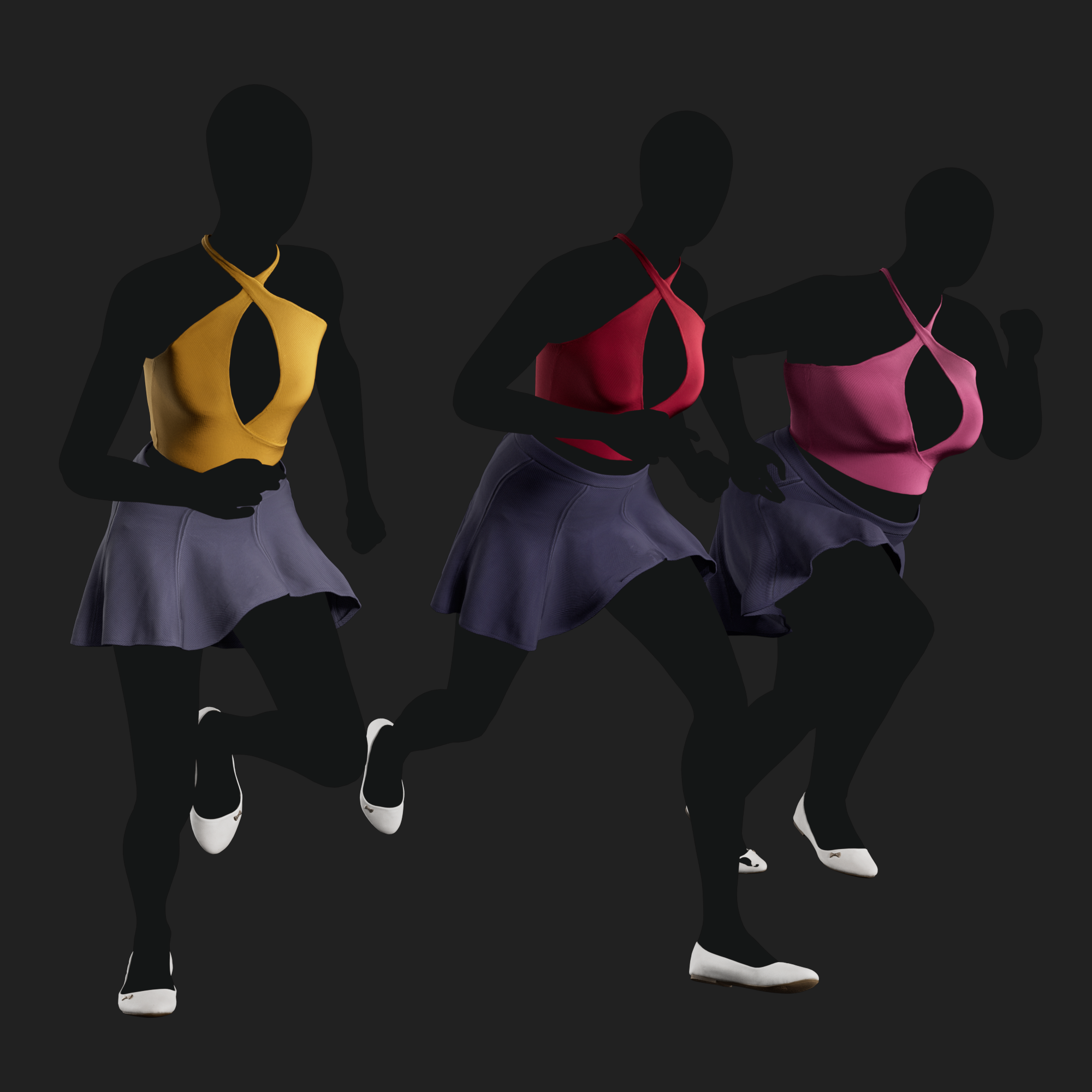 3D Model Criss-Cross Top and Skirt front right