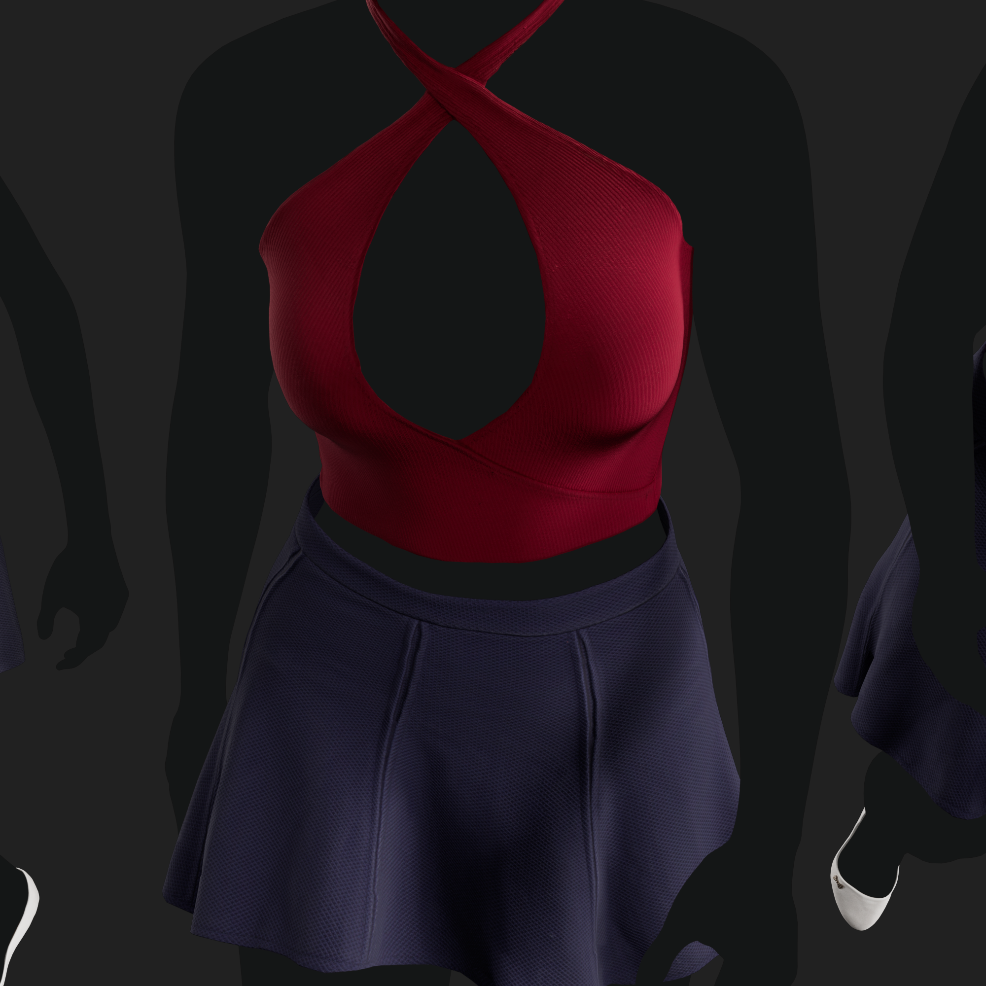 3D Model Criss-Cross Top and Skirt red