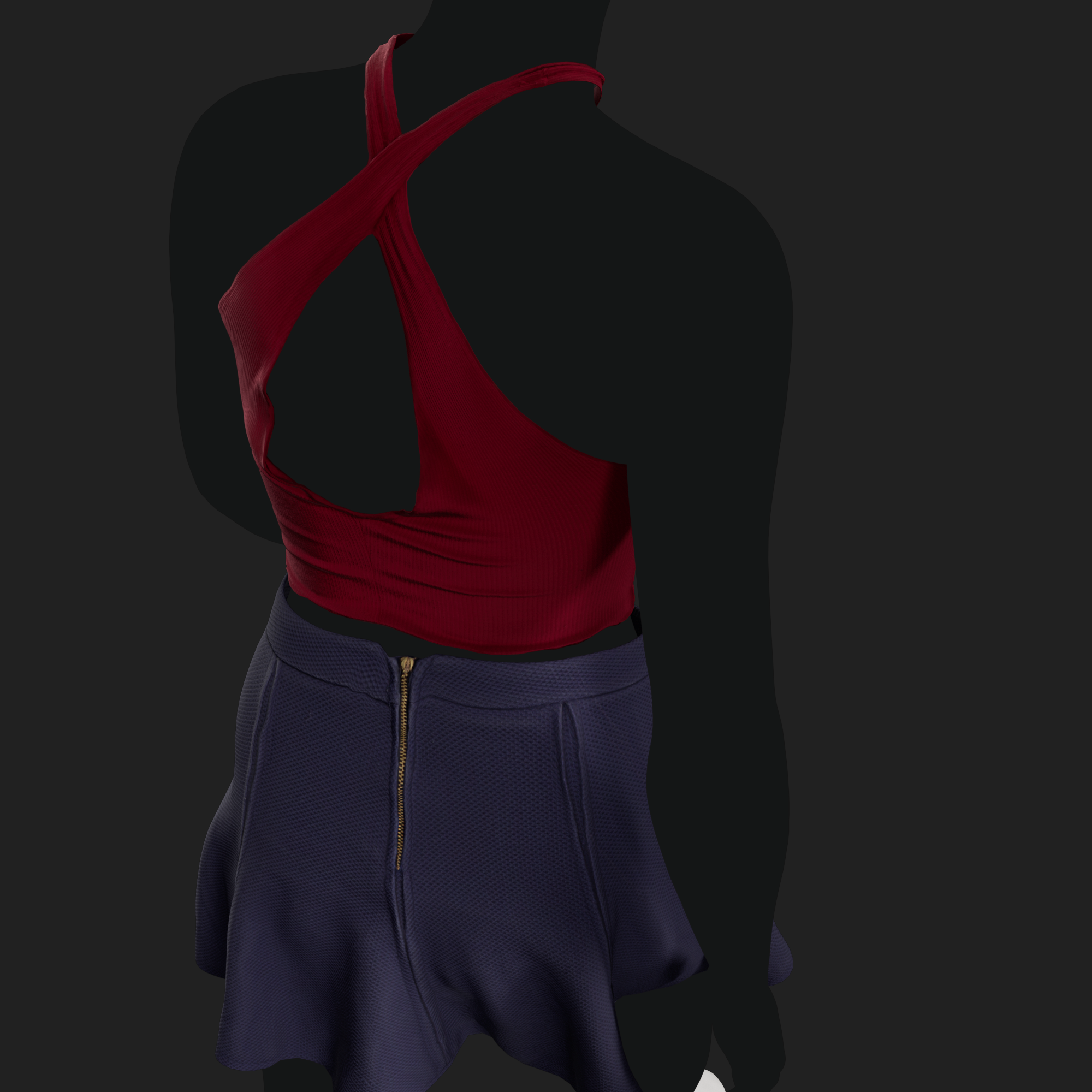 3D Model Criss-Cross Top and Skirt red back