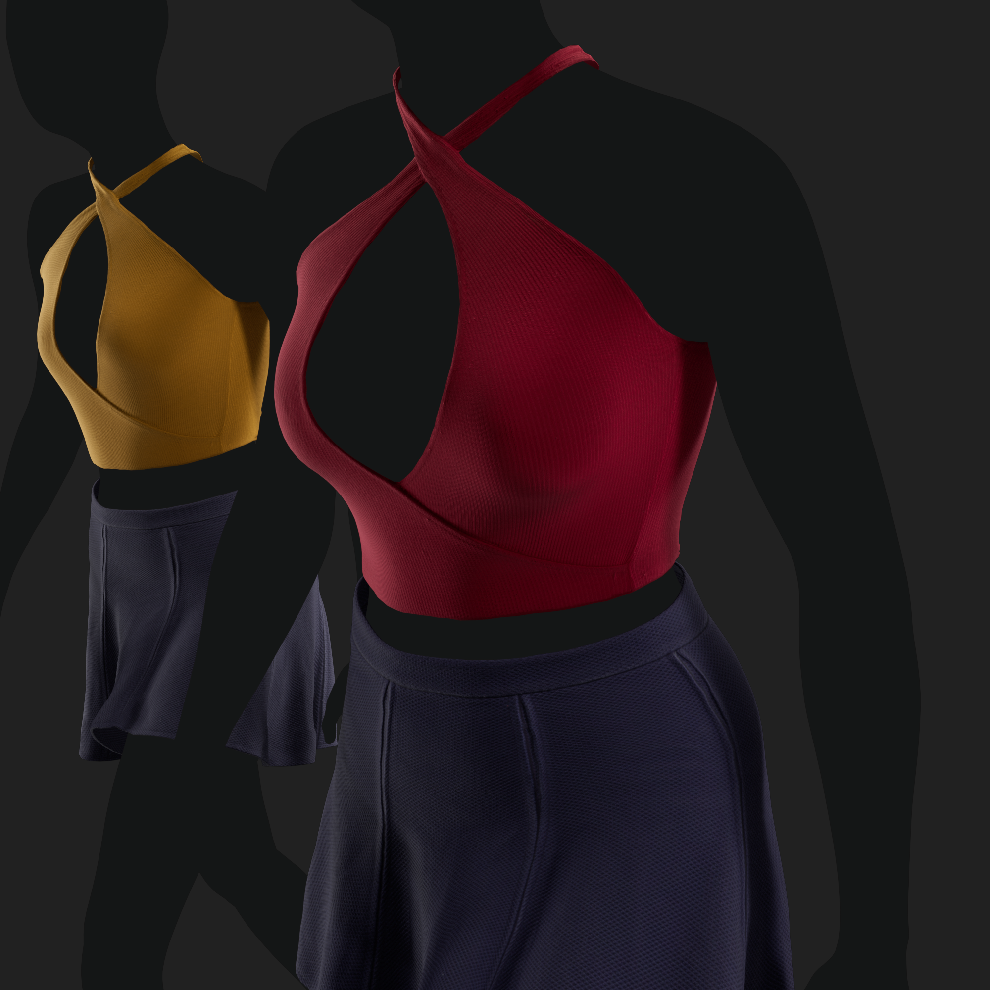 3D Model Criss-Cross Top and Skirt front left
