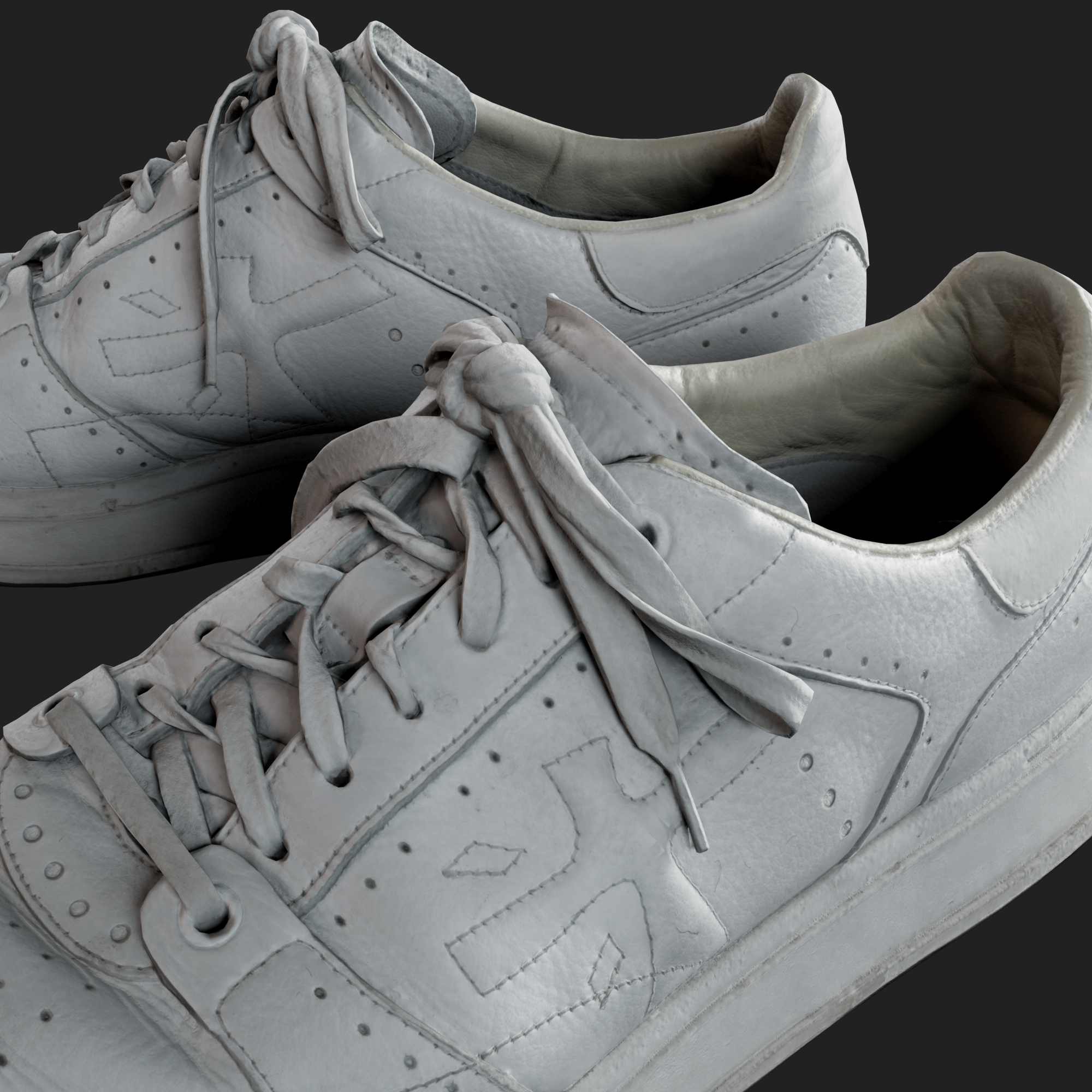 3D Model White Leather Sneakers details