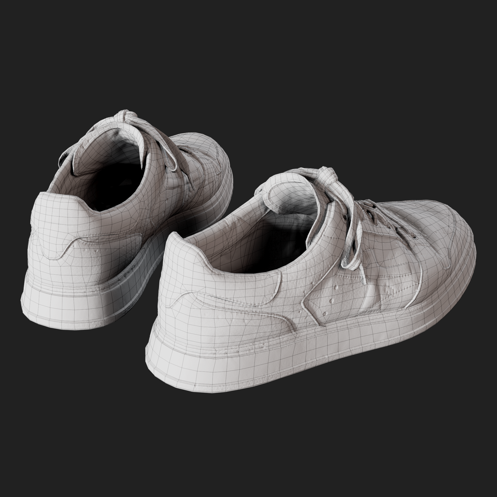 3D Model White Leather Sneakers back wireframe