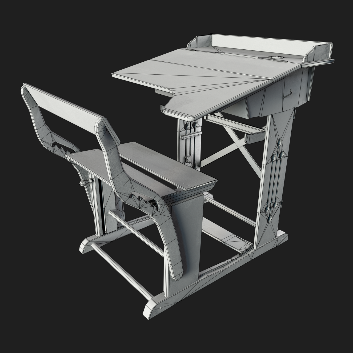 3D Vintage Kids School Desk