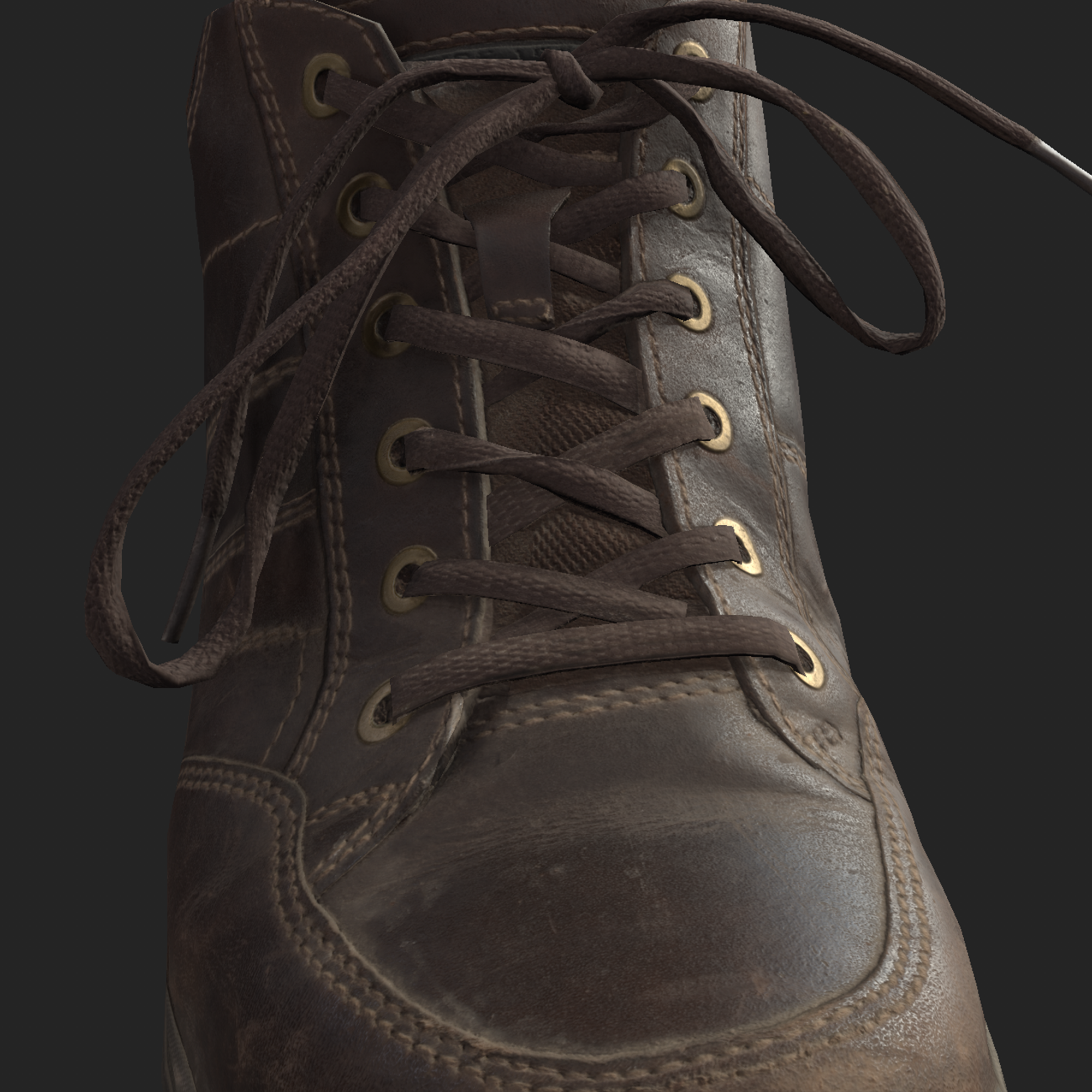 Realistic rendering of a 3D model male Shoes - top detail view