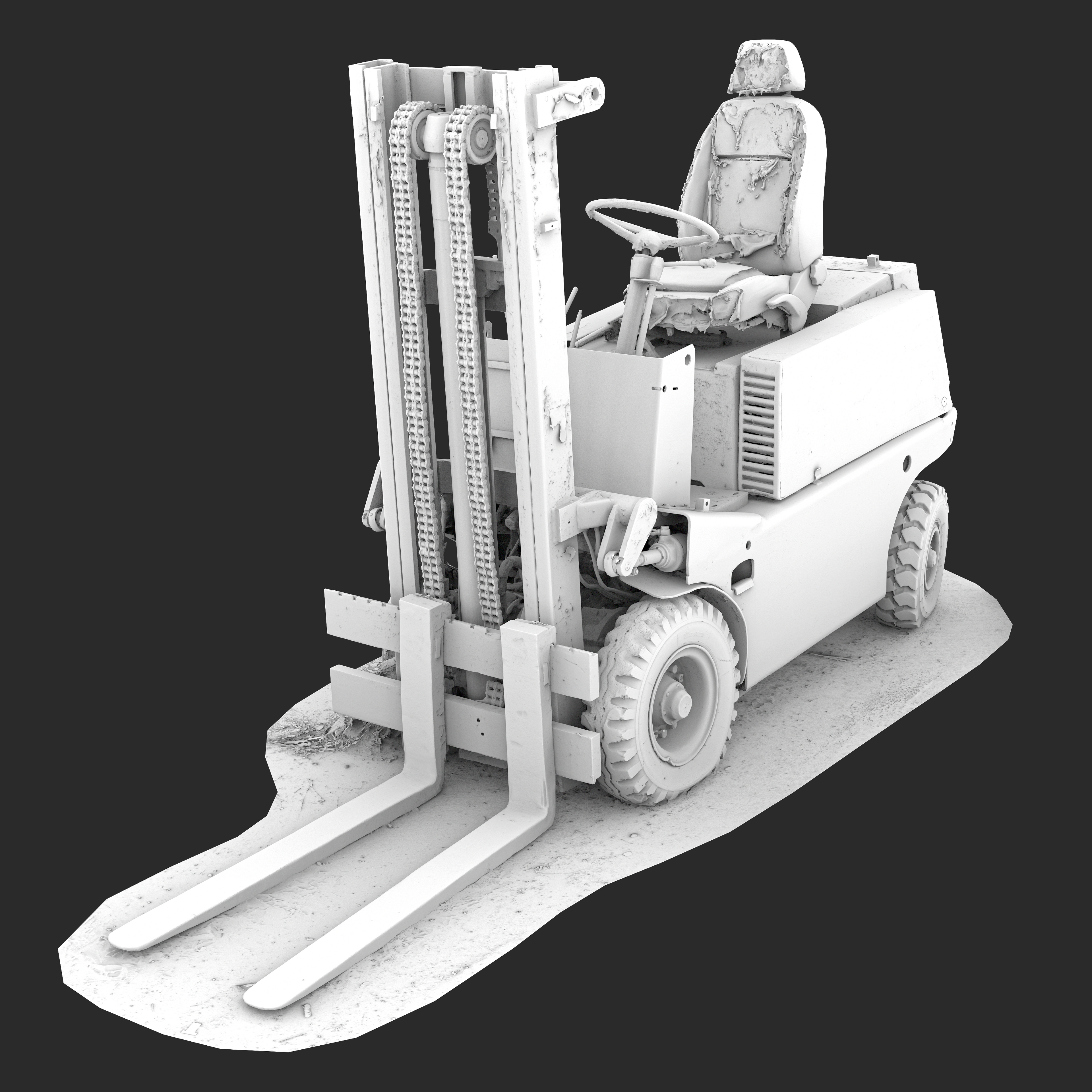 3D Burned-Out 1980s Forklift