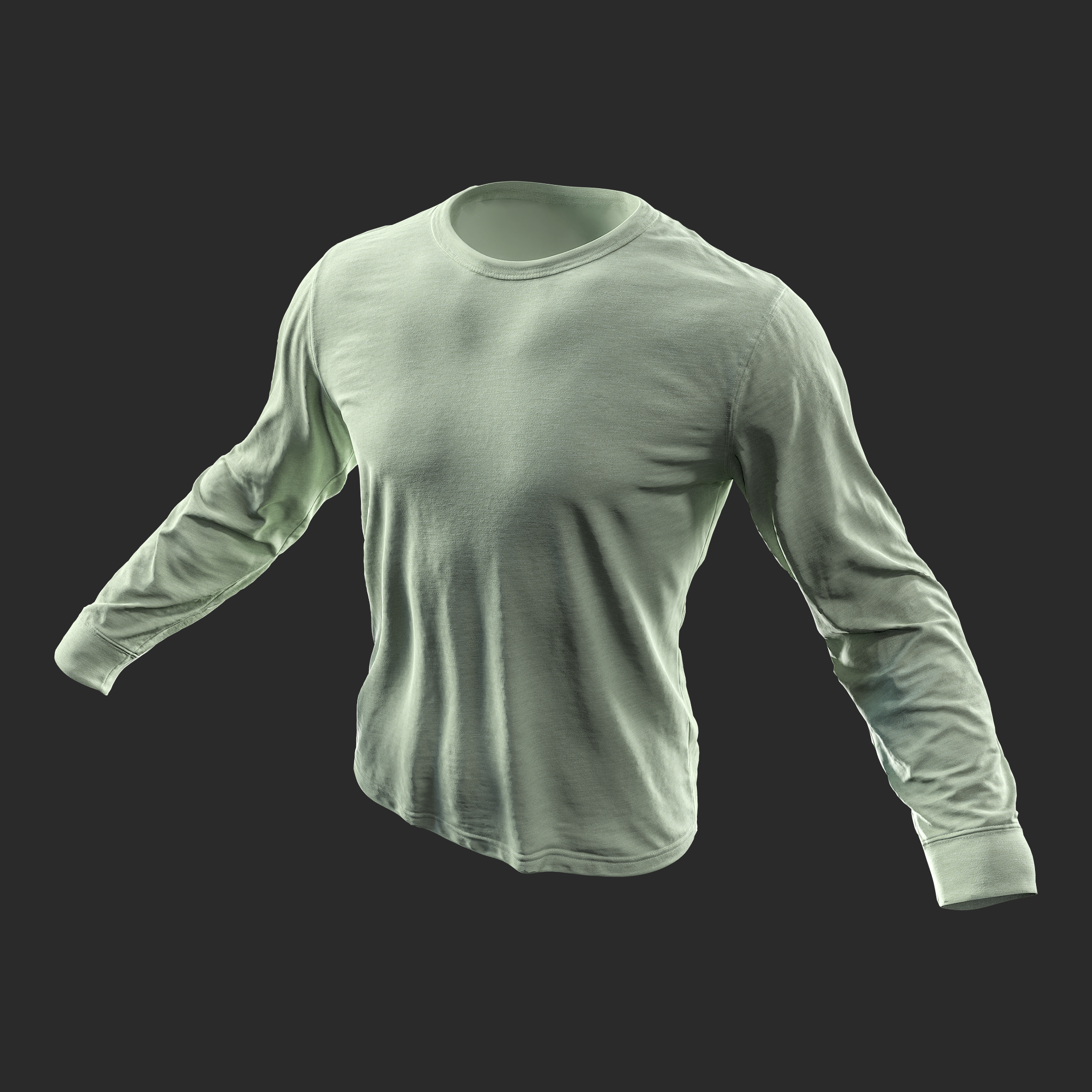 3D Model Mens Green Long Sleeve T-Shirt front left