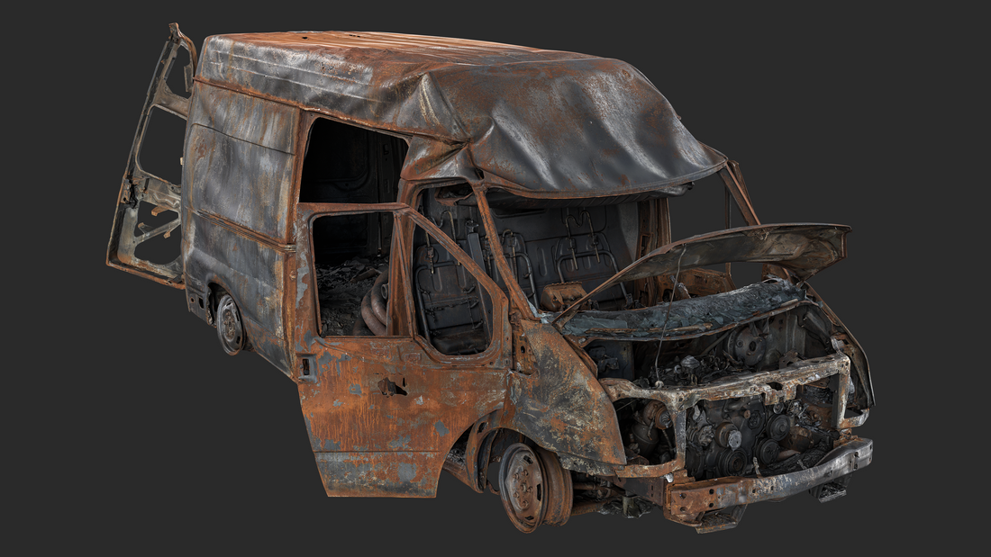 3D Burned Ford Transit Van
