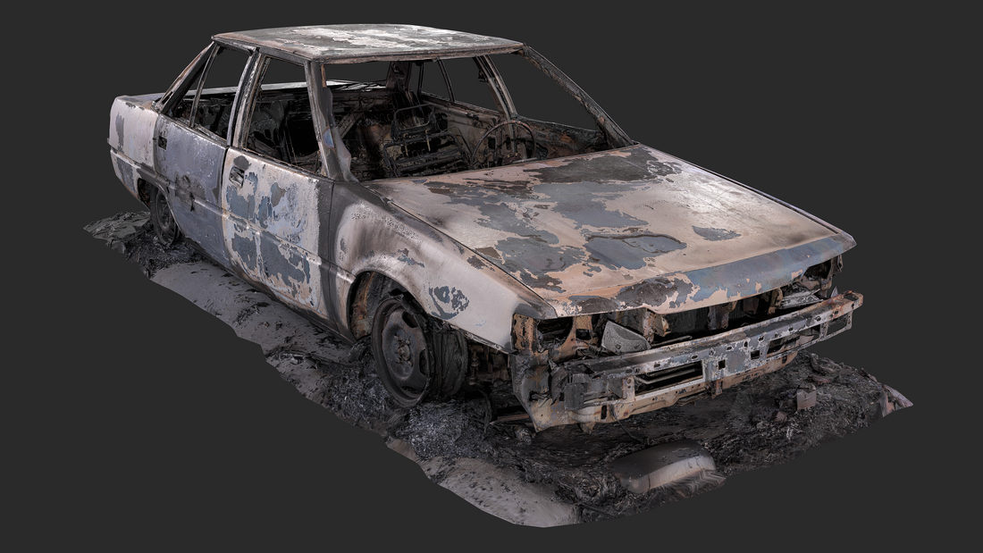 3D Burned-Out Mitsubishi Galant Sedan