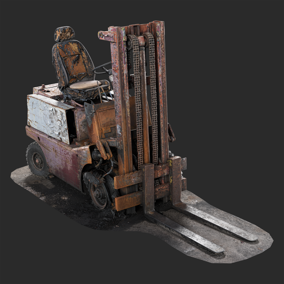 3D Burned-Out 1980s Forklift