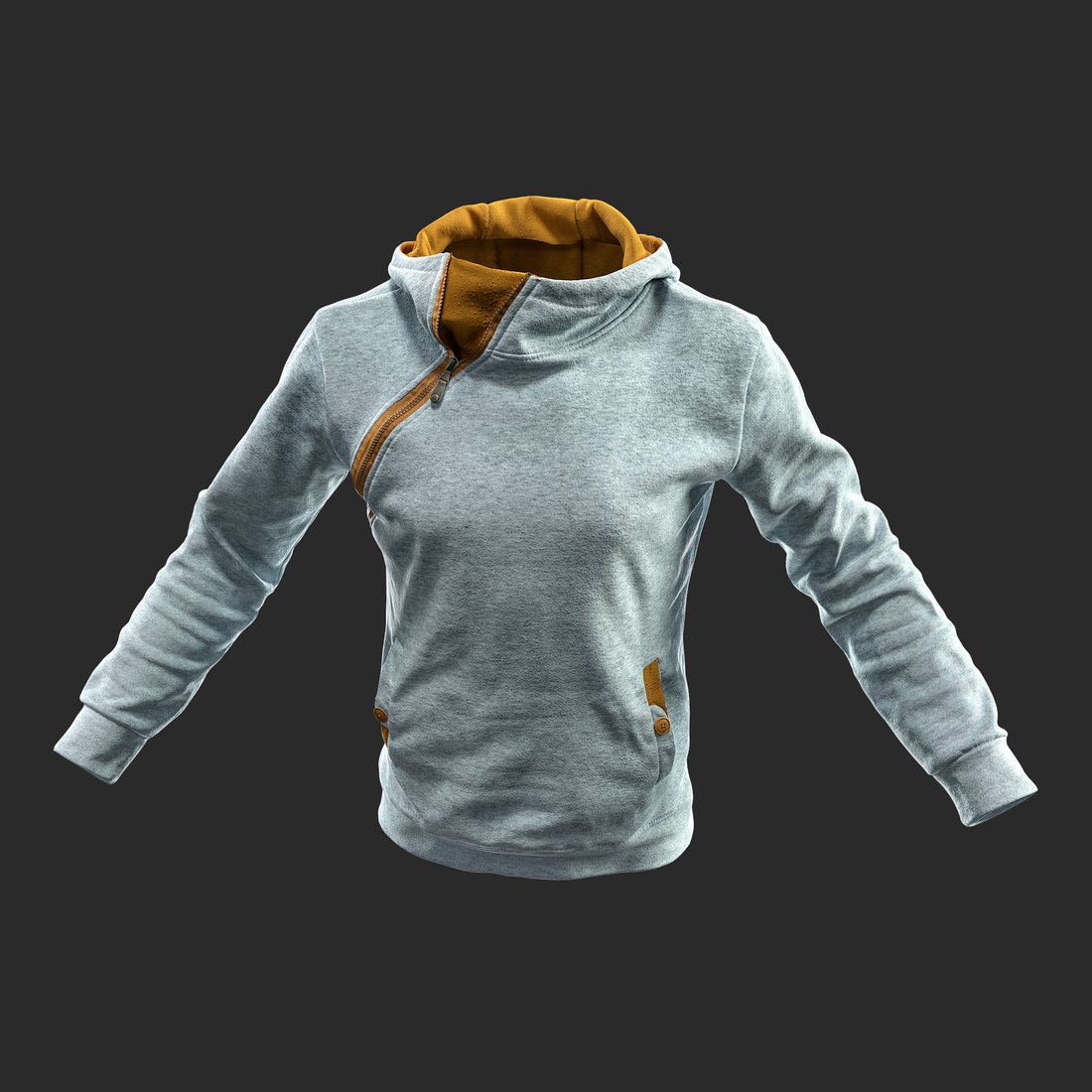 3D Model Gray Mustard Hoodie front