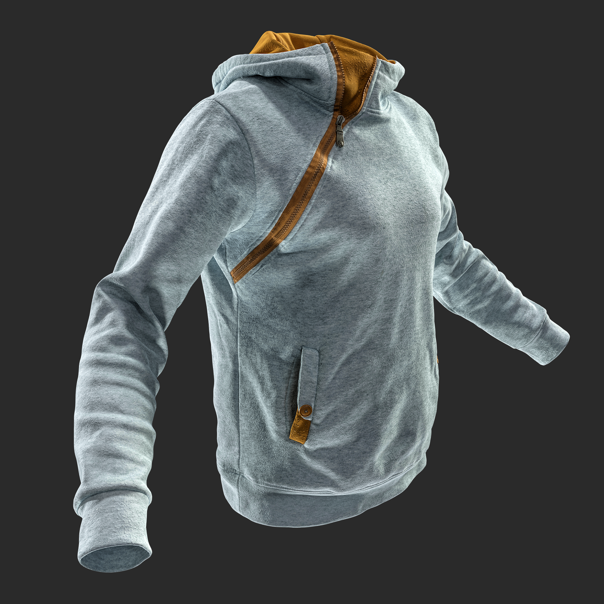 3D Model Gray Mustard Hoodie front right