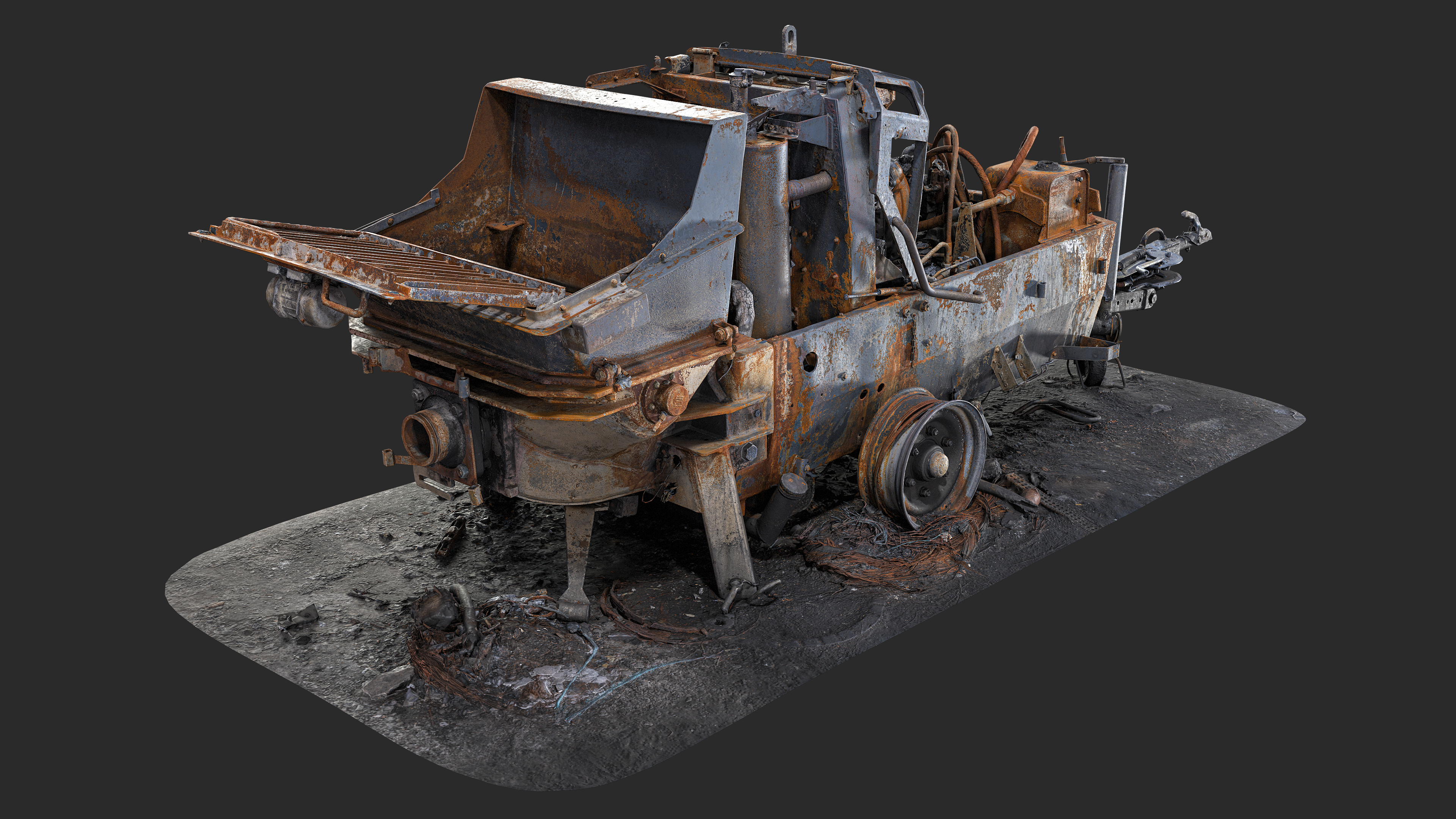 3D Burned-Out Concrete Mixer Paver