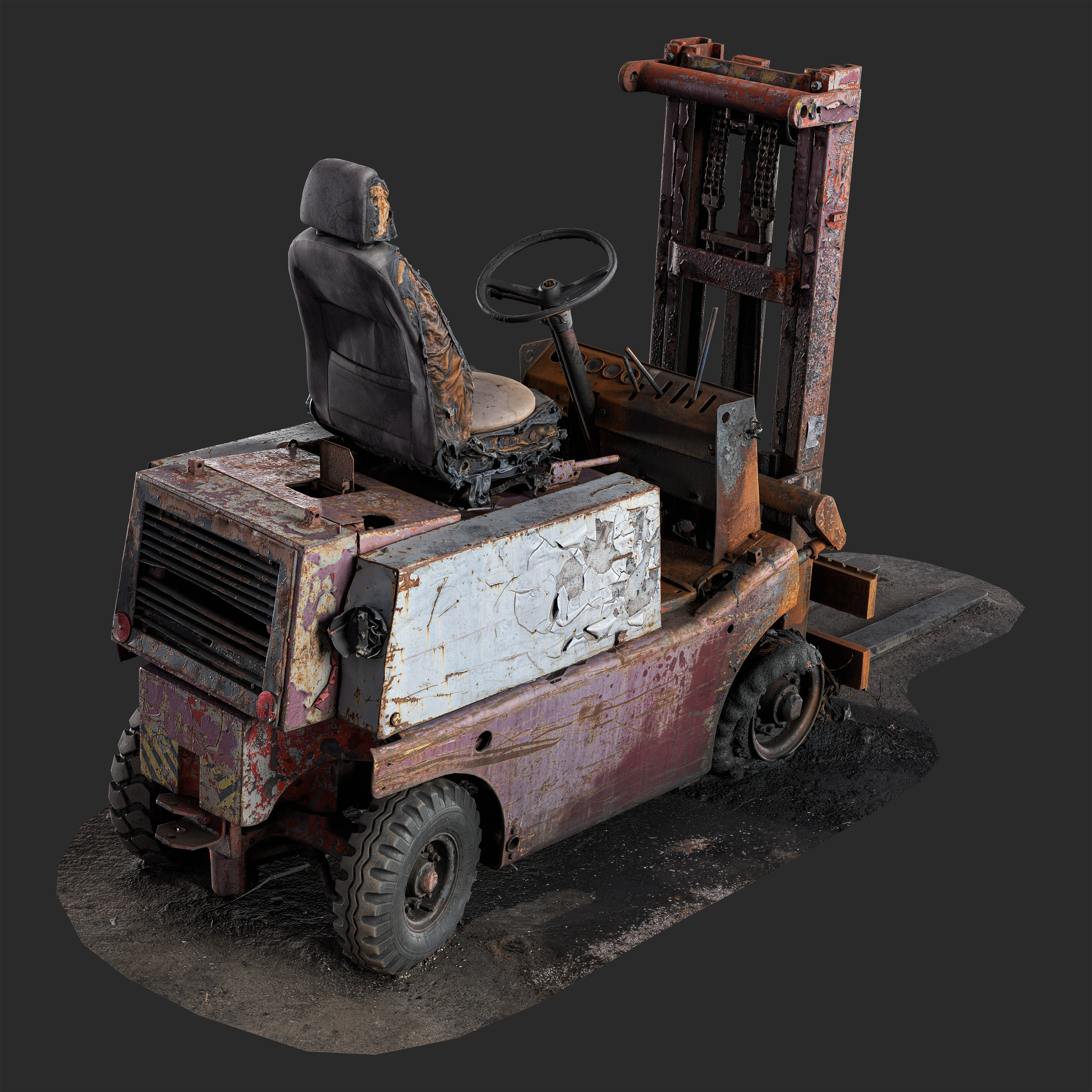3D Burned-Out 1980s Forklift