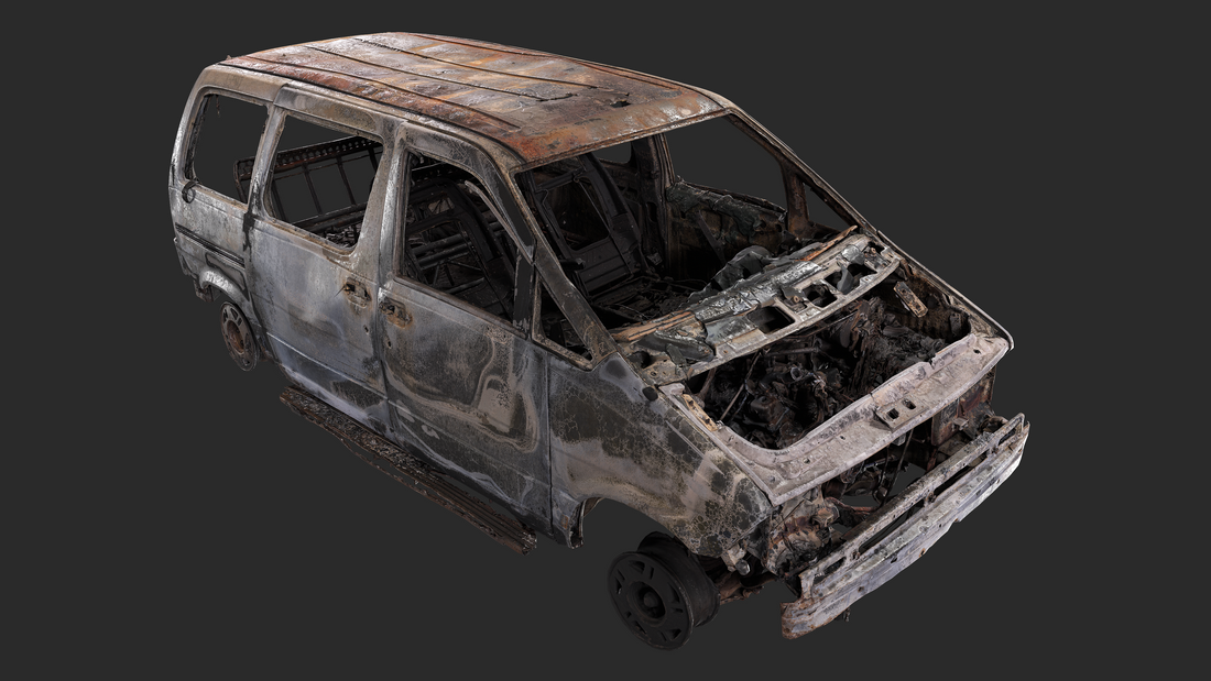 3D Burned-Out Minivan Ford Aerostar 1990s