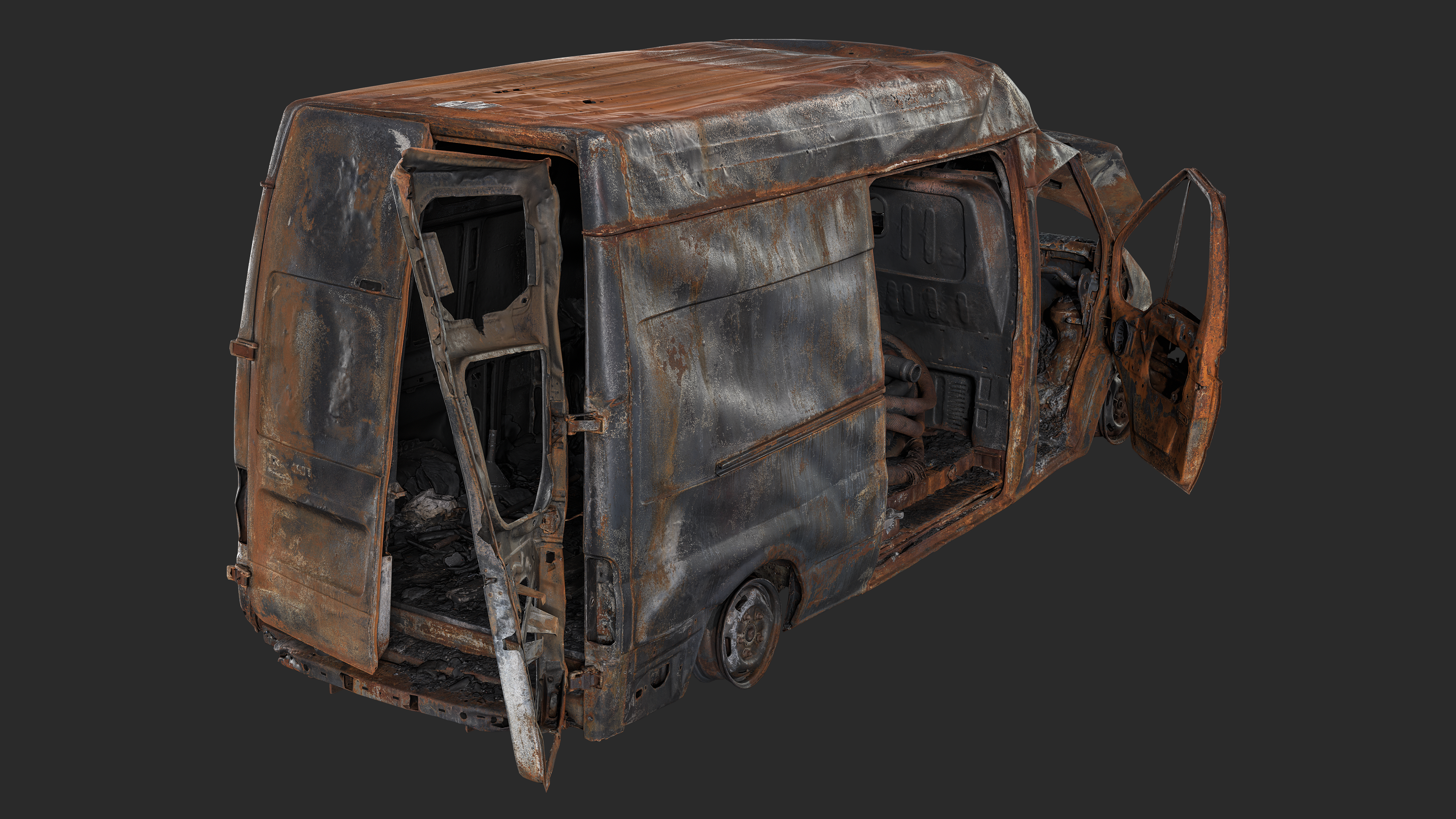 3D Burned Ford Transit Van