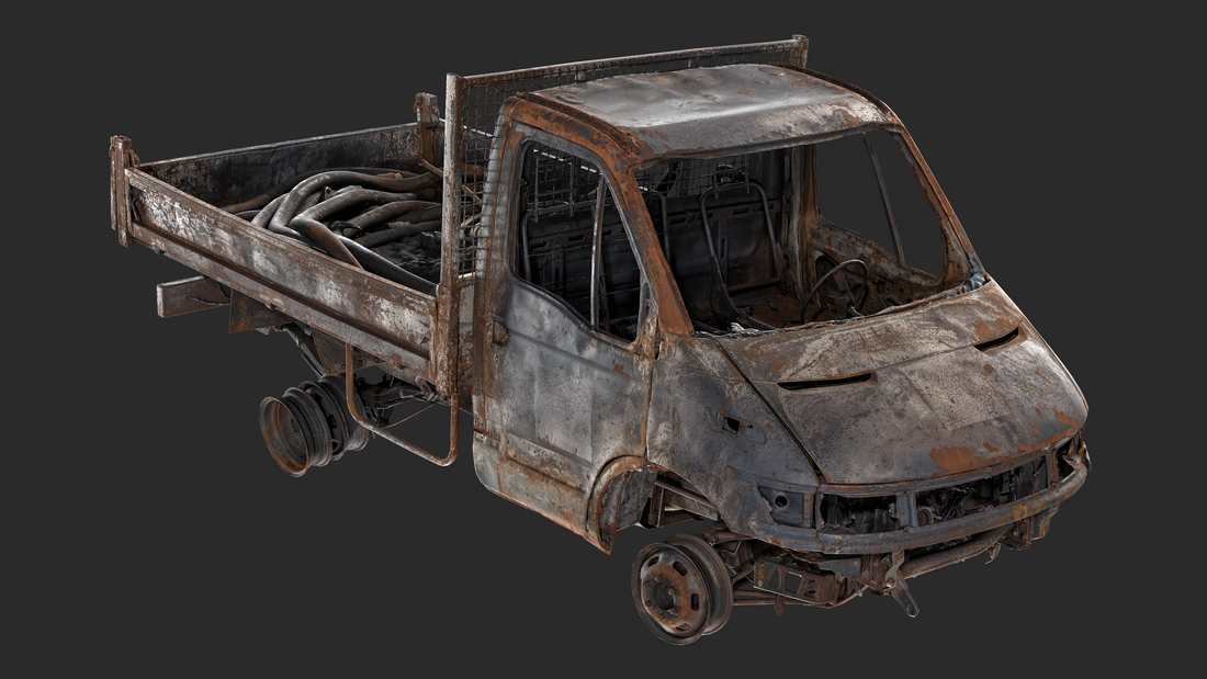 3D Burned-Out Iveco Daily Truck