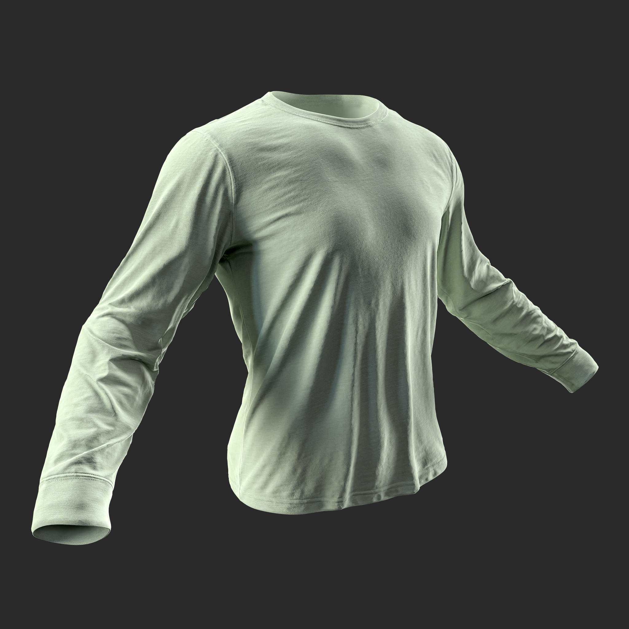 3D Model Mens Green Long Sleeve T-Shirt front right