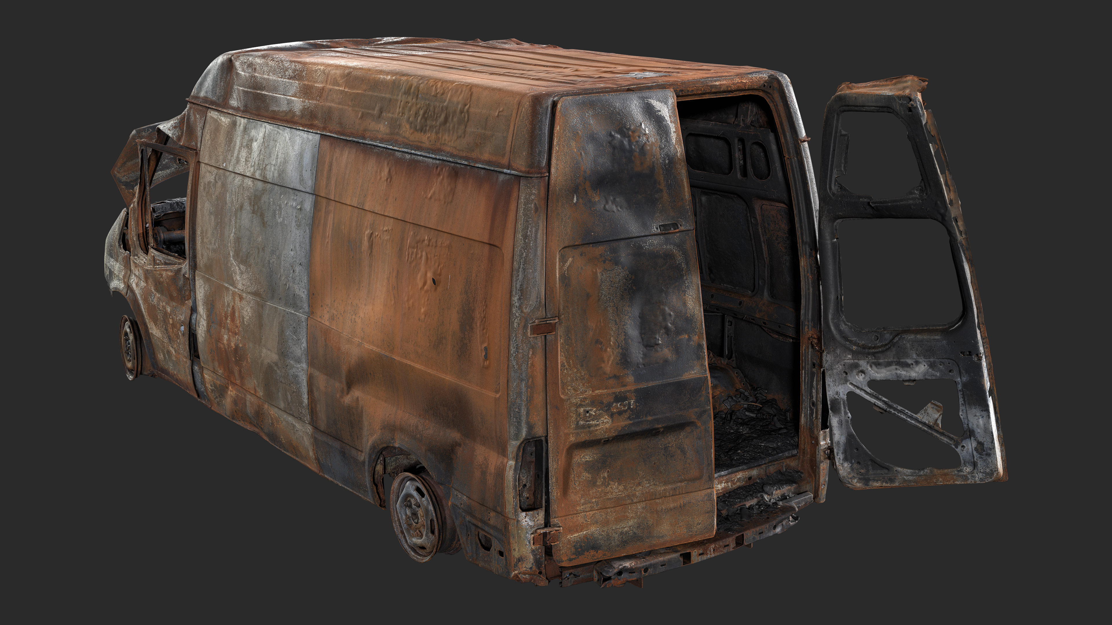 3D Burned Ford Transit Van