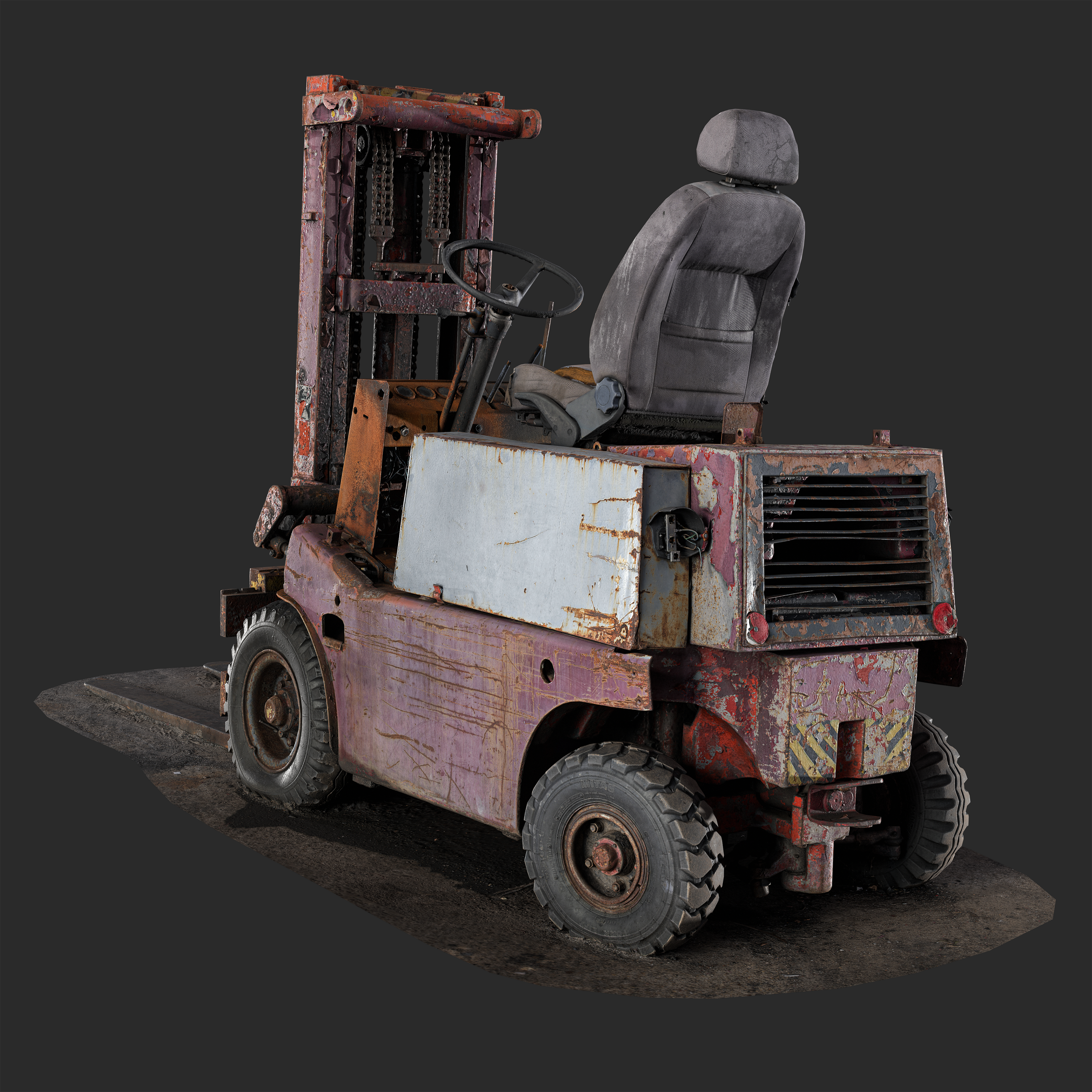 3D Burned-Out 1980s Forklift