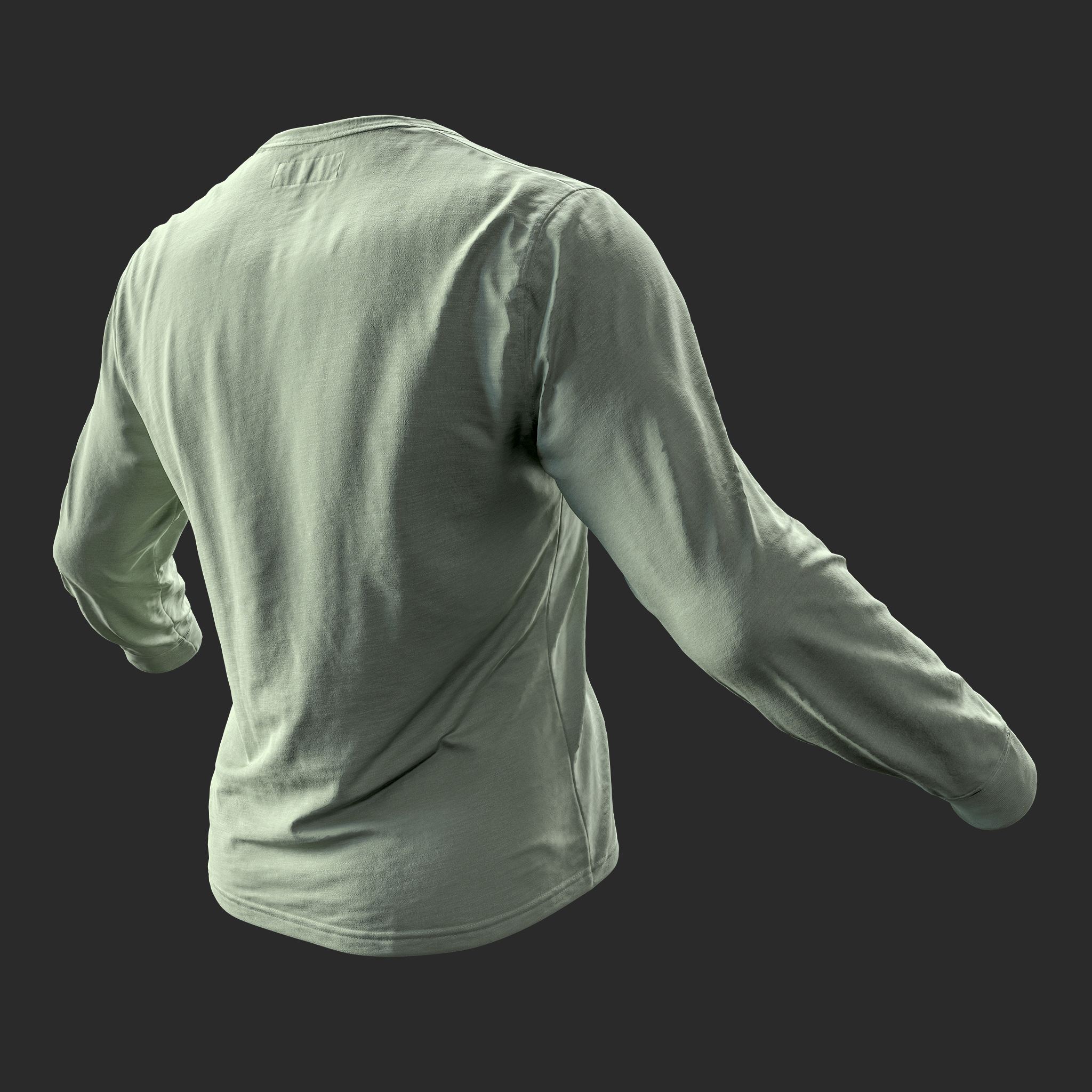 3D Model Mens Green Long Sleeve T-Shirt back right