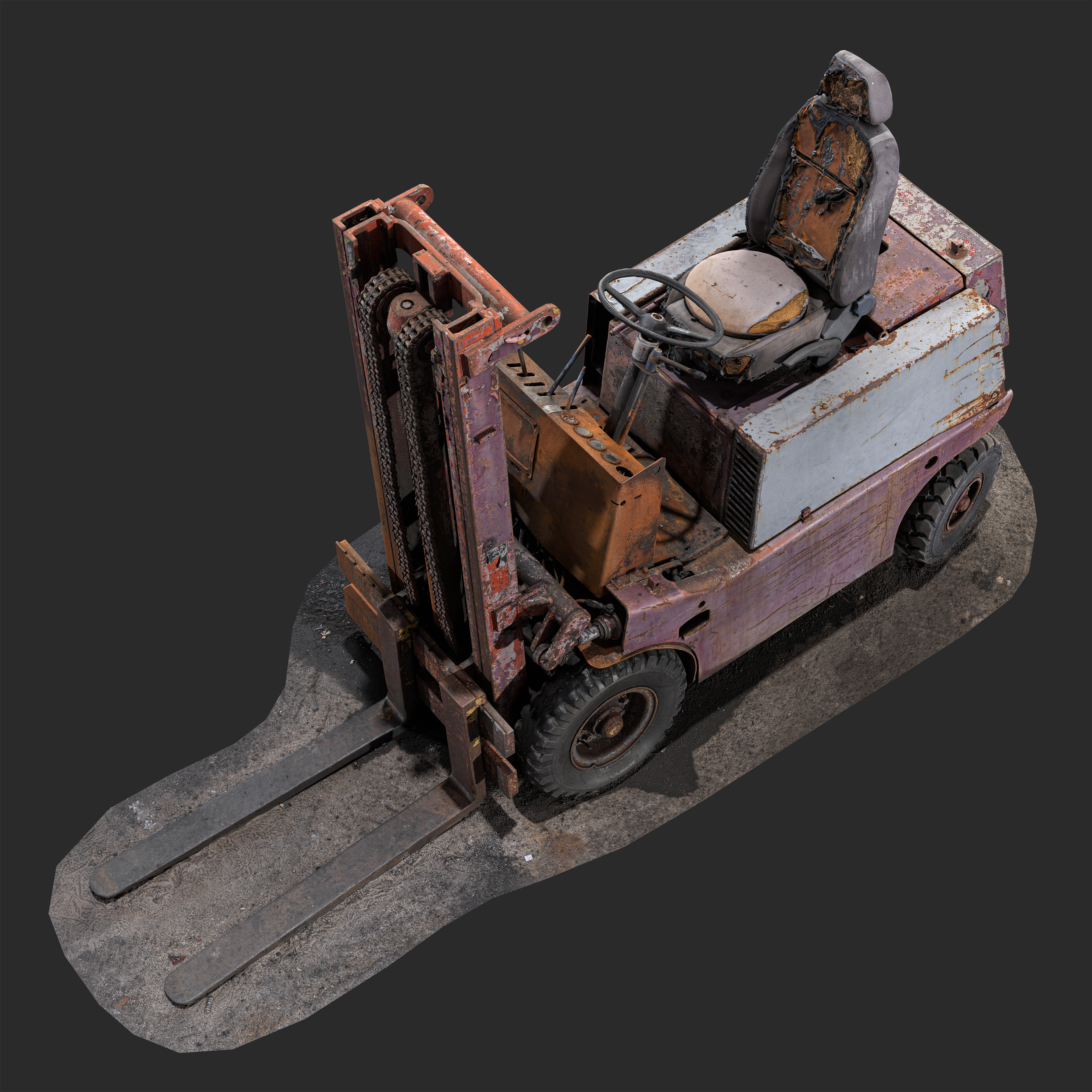 3D Burned-Out 1980s Forklift