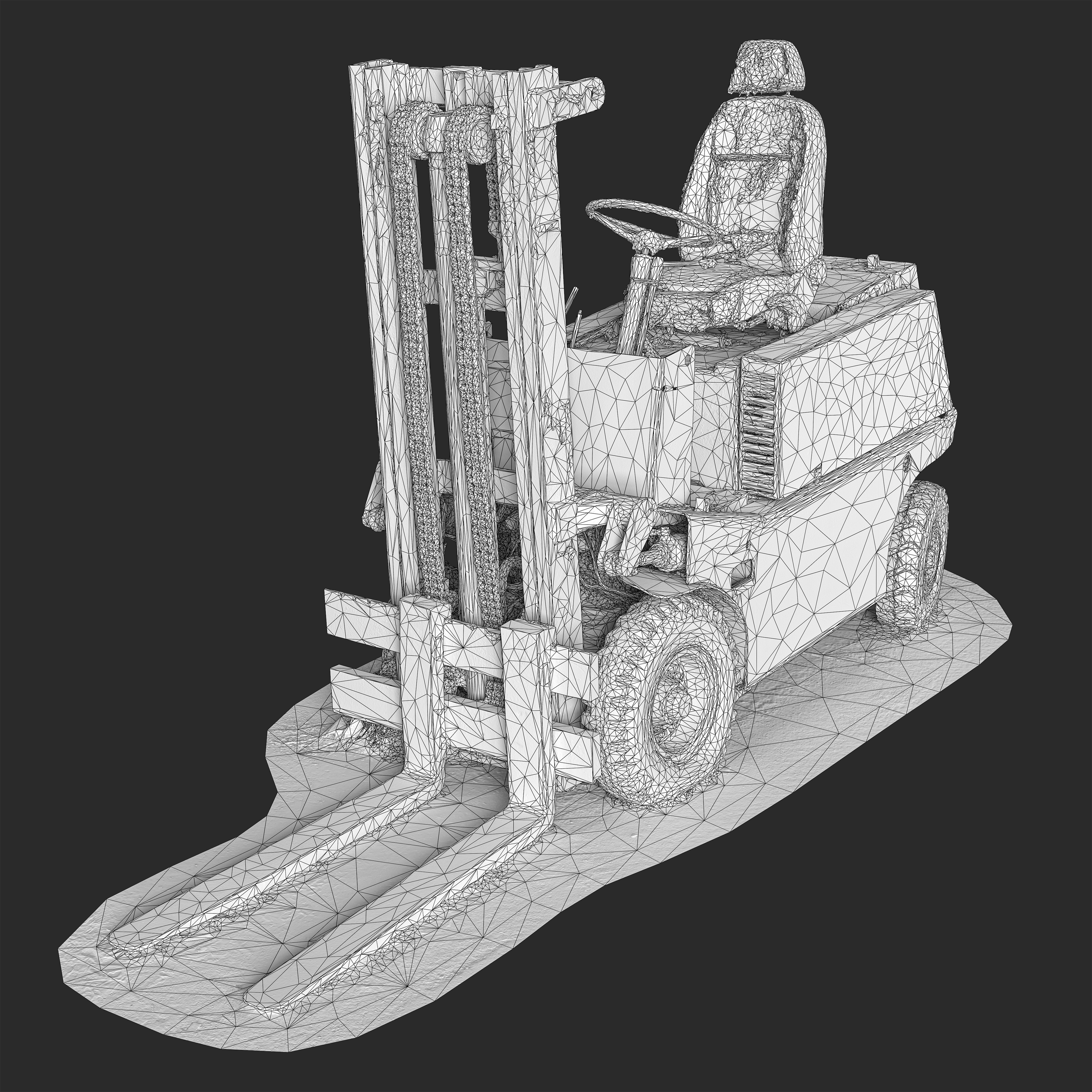 3D Burned-Out 1980s Forklift
