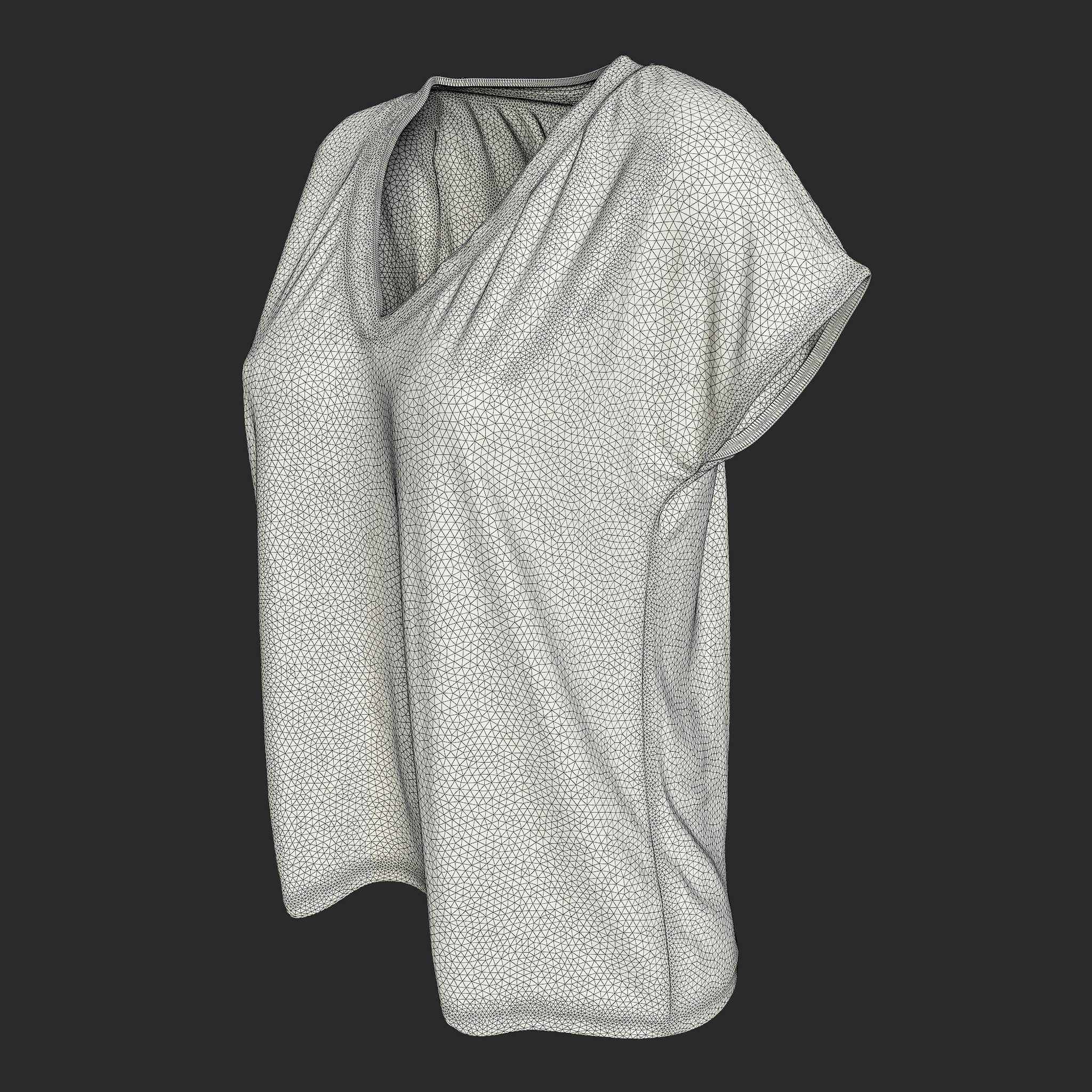 3D Blouse Brown V-Neck wireframe