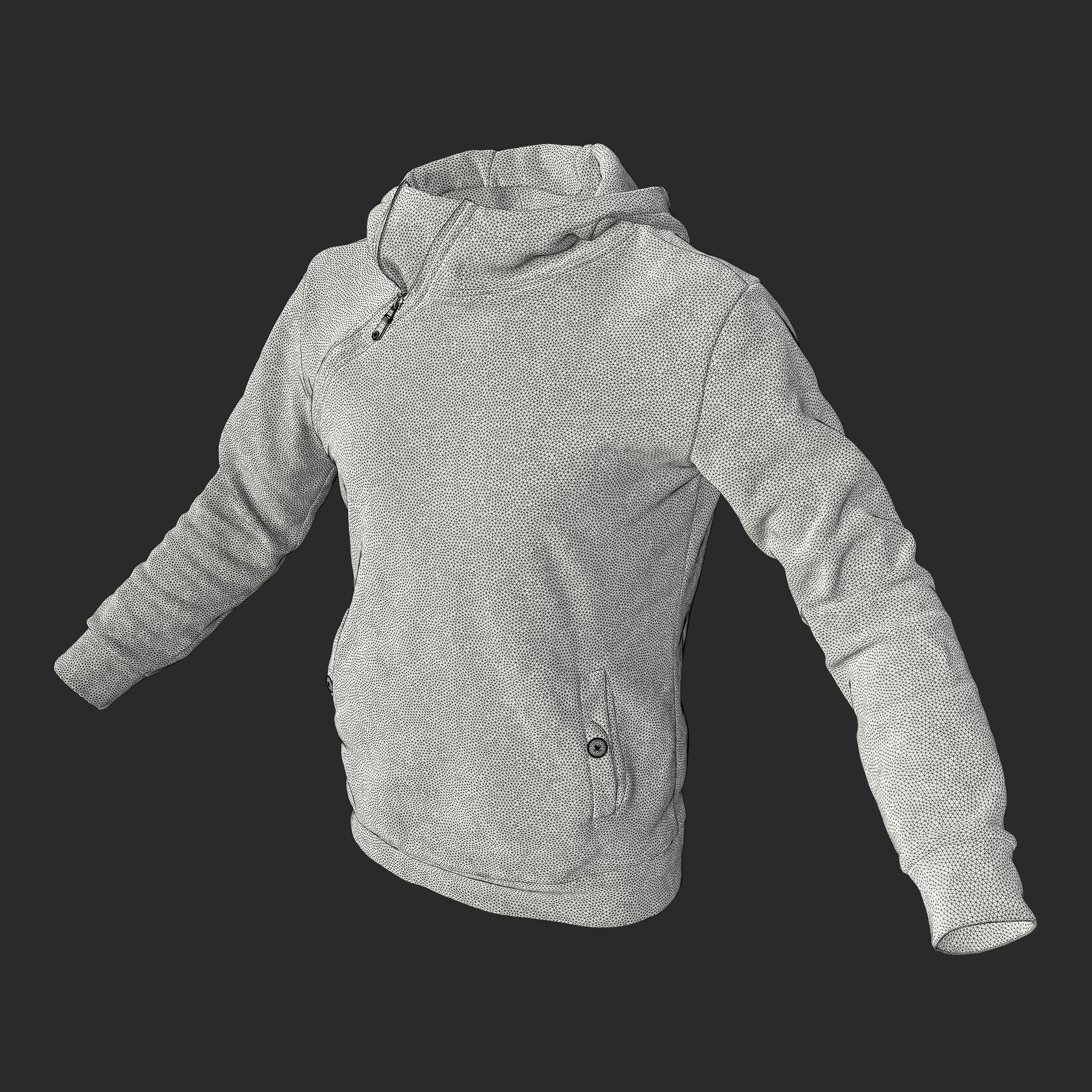 3D Model Gray Mustard Hoodie wireframe