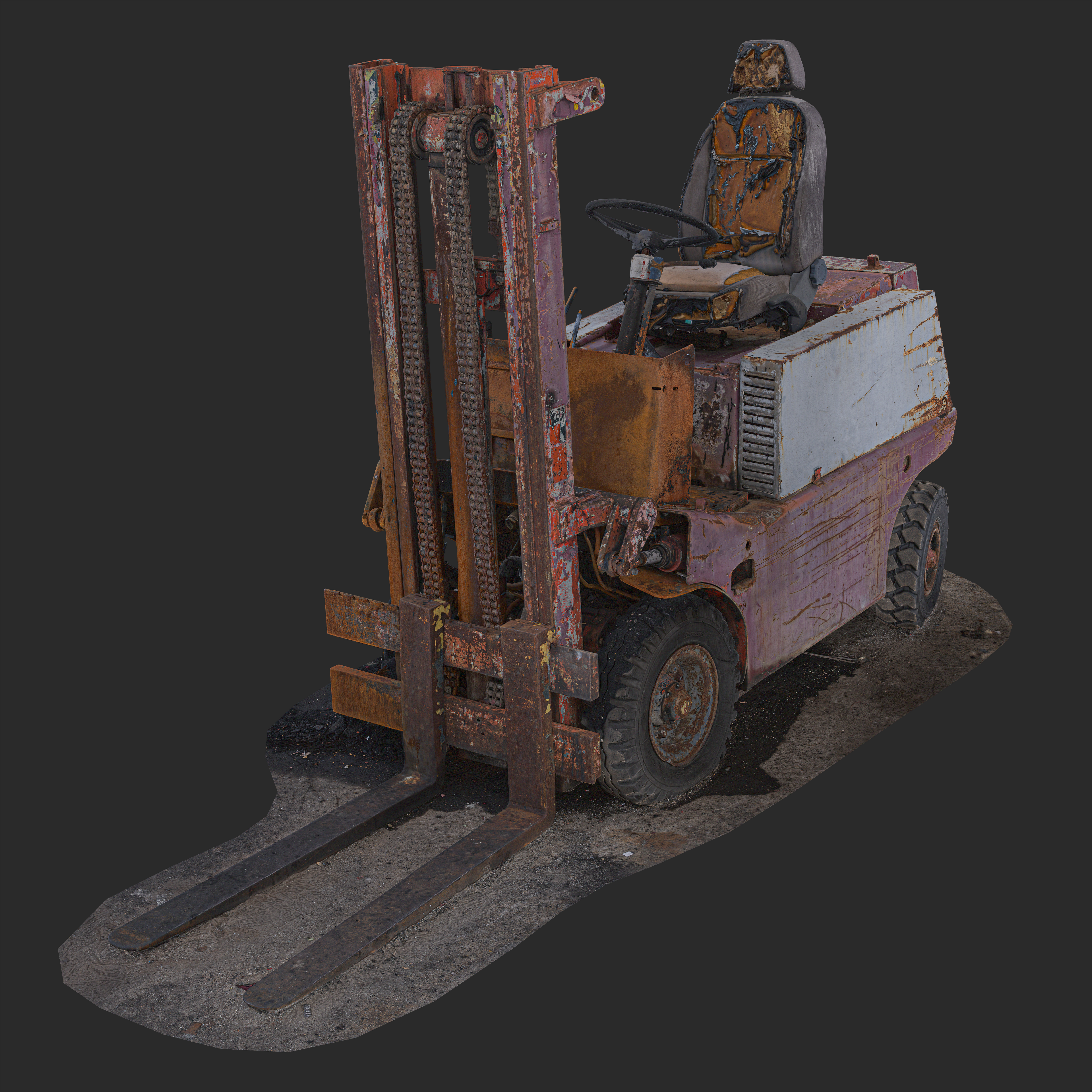 3D Burned-Out 1980s Forklift