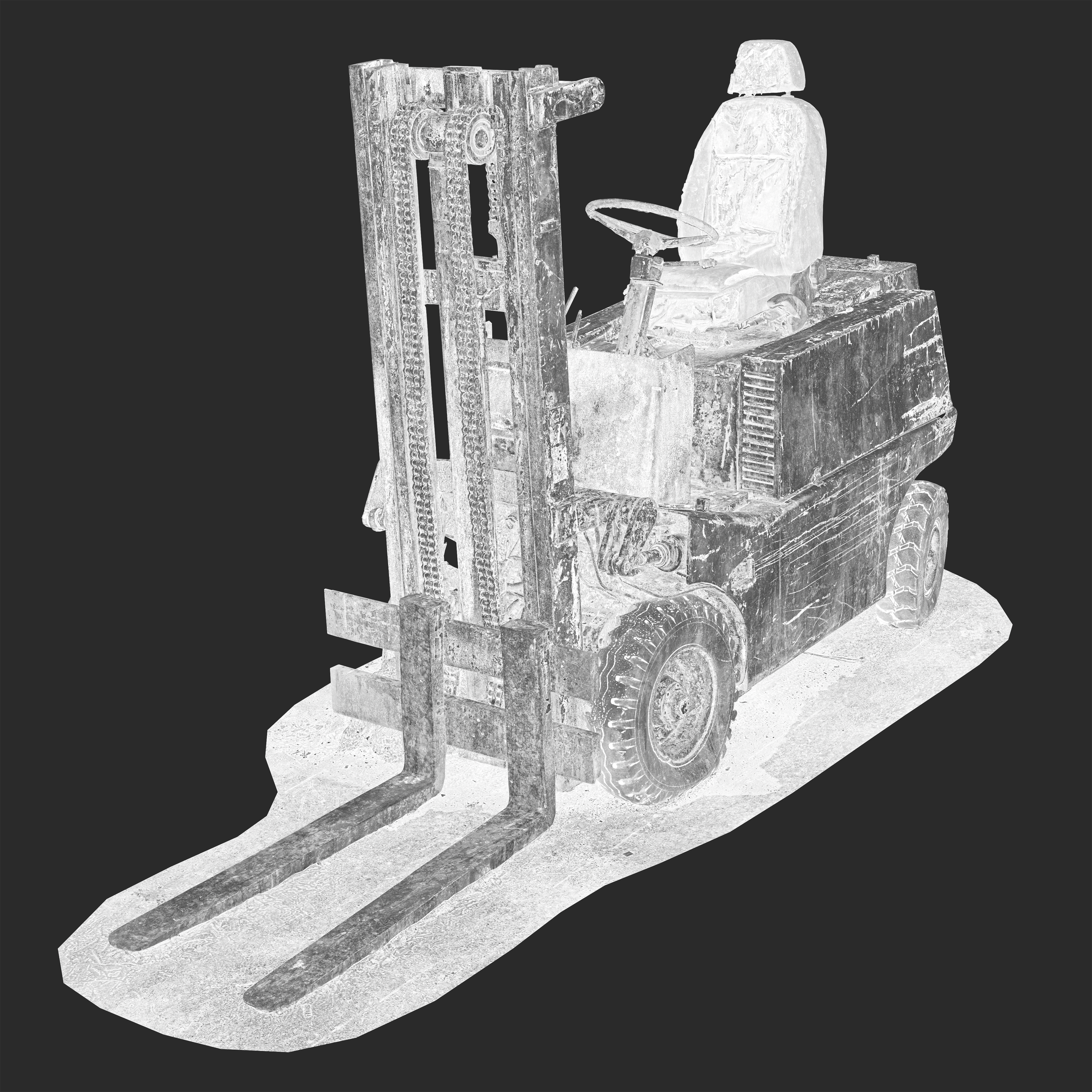 3D Burned-Out 1980s Forklift
