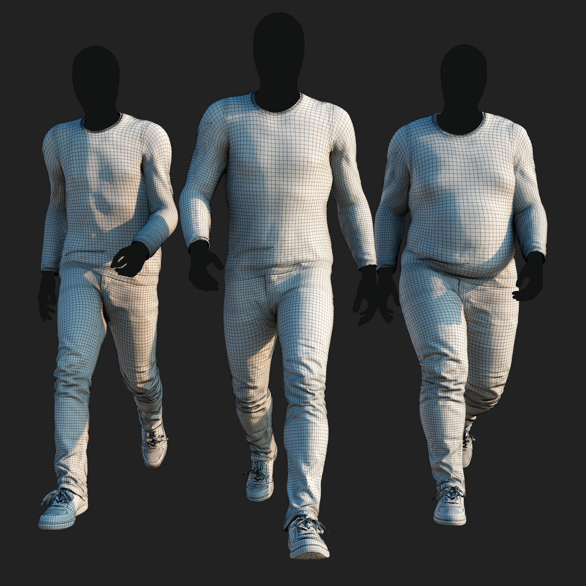 3D Clothing set of Sweater & Jeans wireframe