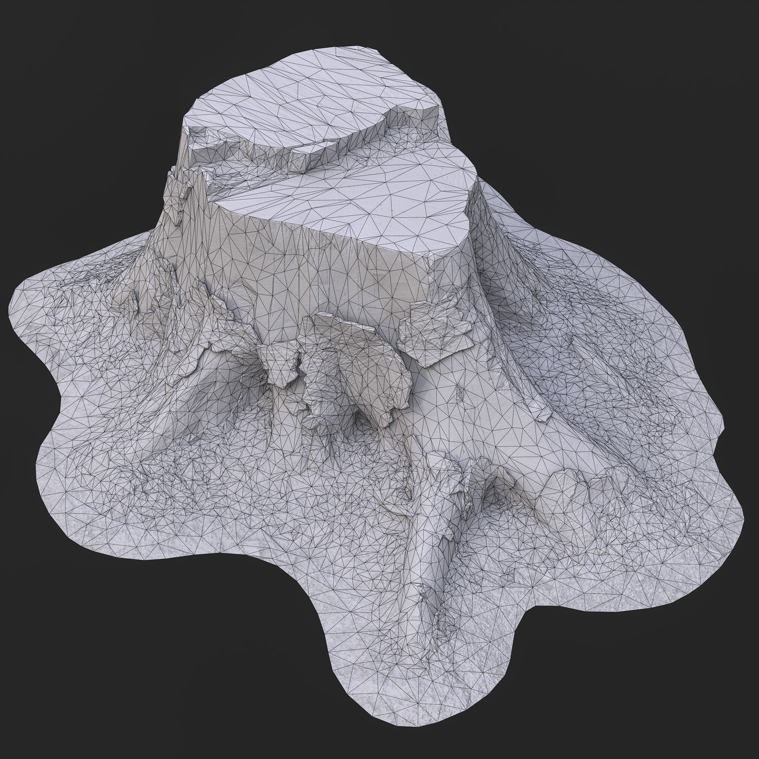 3D Cut Tree Stump with Exposed Roots