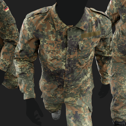 Realistic rendering of a 3D model of an animated walking male character dressed in: Germany Bundeswehr Uniform - top view