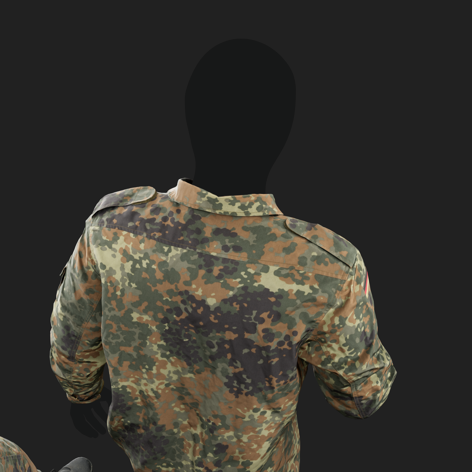 Realistic rendering of a 3D model of an animated runing male character dressed in: Sport Jacket, Combat Trousers, Shoes - back view