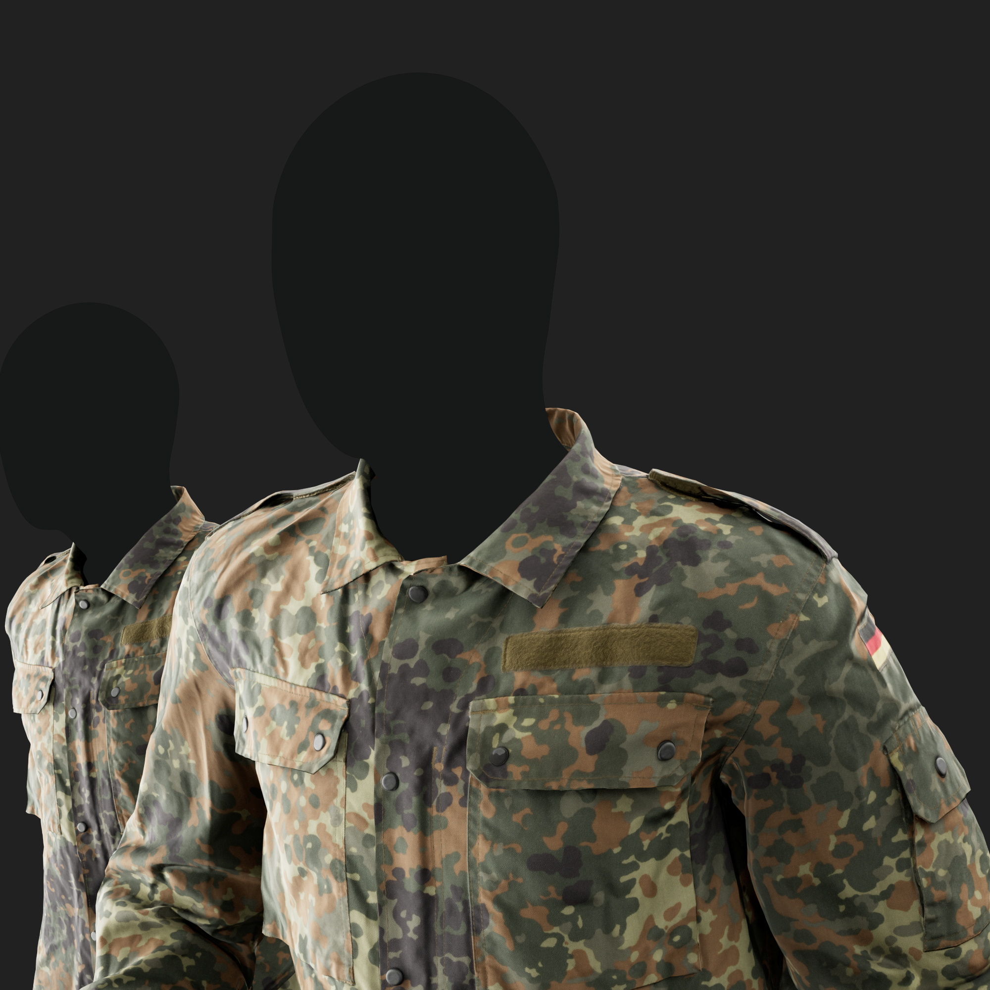 Realistic rendering of a 3D model of an animated walking male character dressed in: Germany Bundeswehr Uniform - back detail view